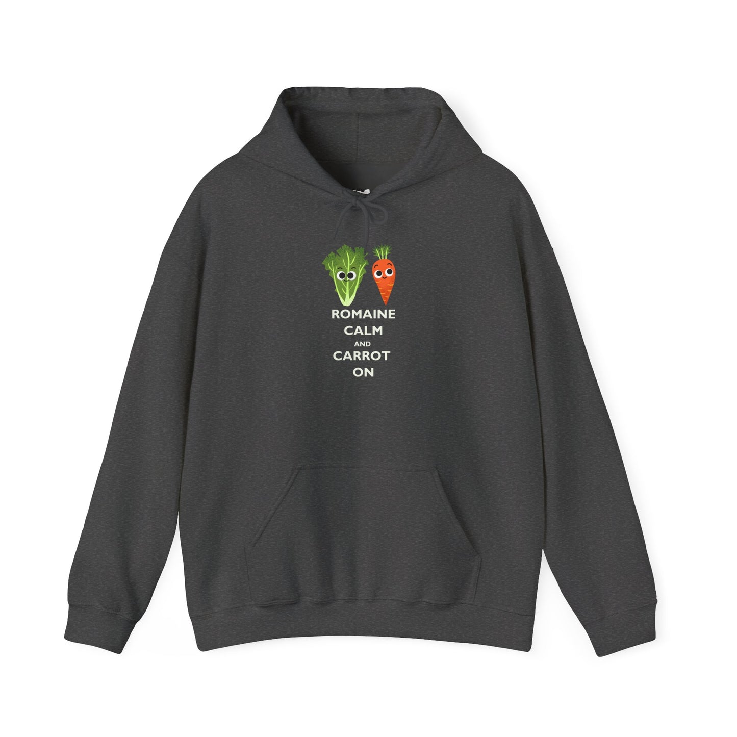 Playful Veggie Hoodie with 'Romaine Calm Carrot On' Design, Unisex Heavy Blend Pullover, Gift for Vegetable Lovers