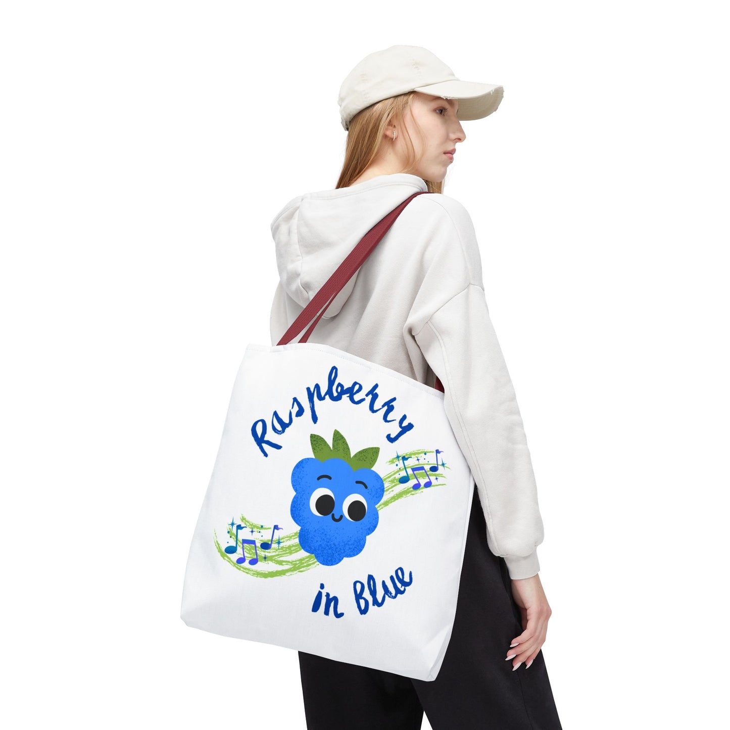 Raspberry in Blue Tote Bag, Cute Canvas Shopper, Eco-Friendly Gift, Fun Beach Bag, Musical Gift, Summer Accessory
