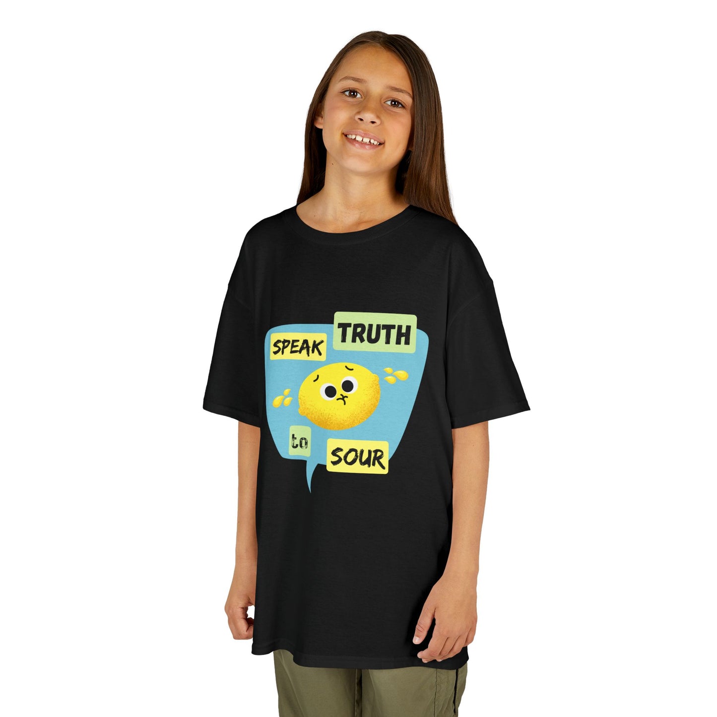 Kids Motivational Shirt, 'Speak Truth To Sour' Funny Pun Cotton Tee, Perfect for School, Gifts, Summer Wear, Positive Vibes