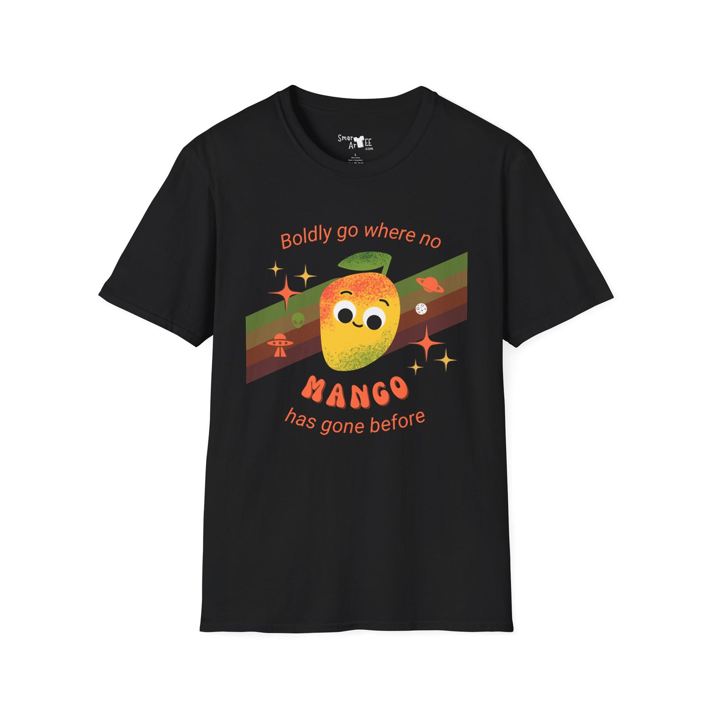 Boldly Go Mango Unisex T-Shirt, Cute Fruit Shirt, Casual Wear, Gift for Fruit Lovers, Quirky Fun Tee, Summer Vibes