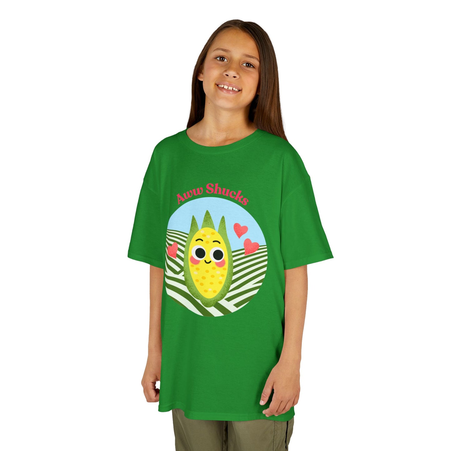 Cute Kids Tee with Aww Shucks Corn Design, Fun Summer Shirt for Children, Ideal for Birthdays, Playdates, and Family Outings, Youth Apparel