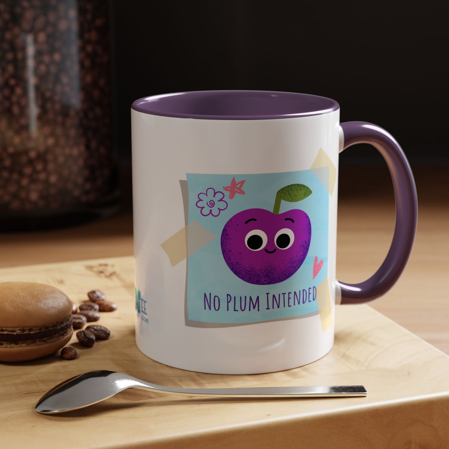 Playful Plum Coffee Mug, Cute Gift for Teachers, Friends, Humor Mug, Fun Kitchen Decor, Unique Cup for Any Occasion