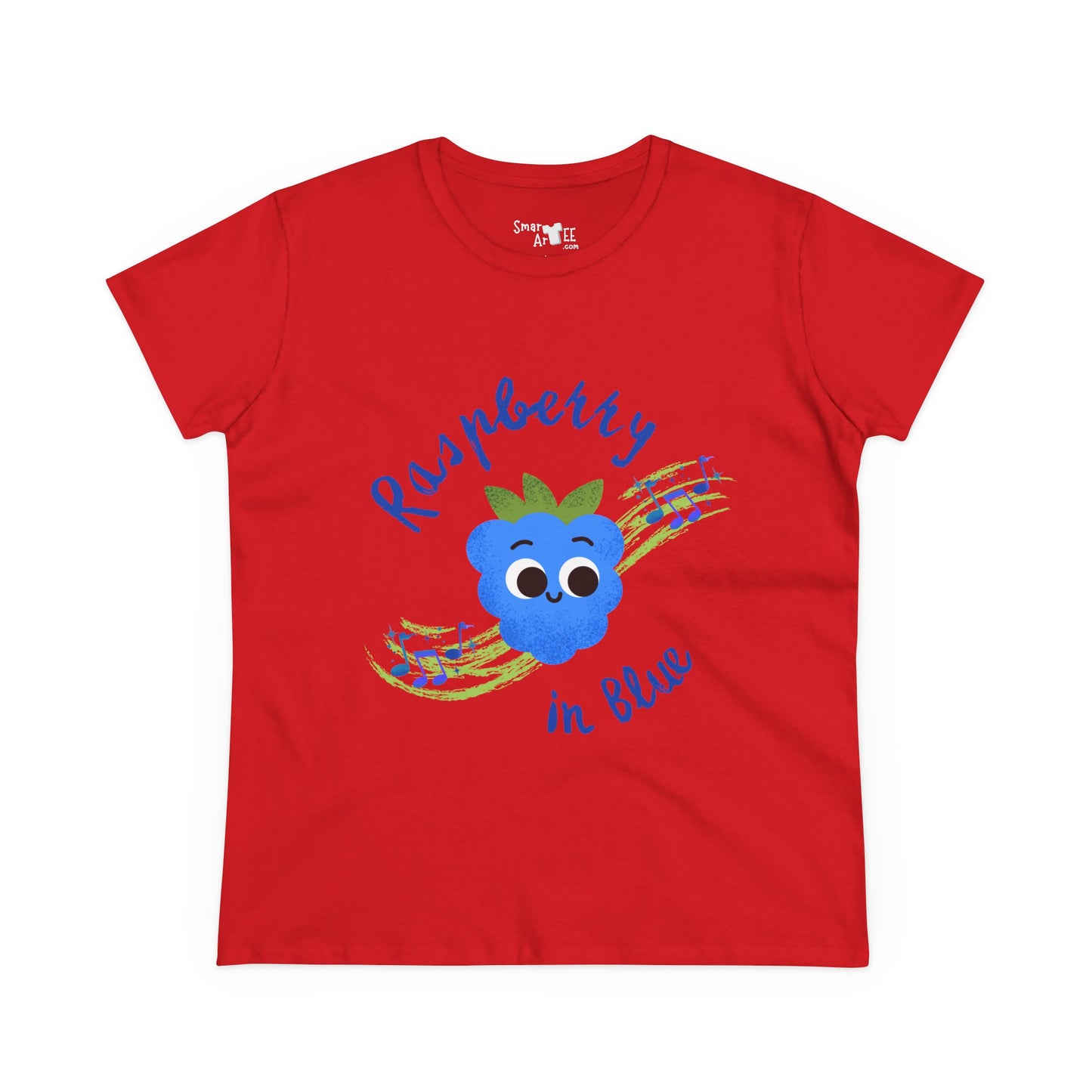 Women's Tee - Raspberry in Blue Music Lover Graphic T-Shirt, Funny Fruit Music Pun T-Shirt