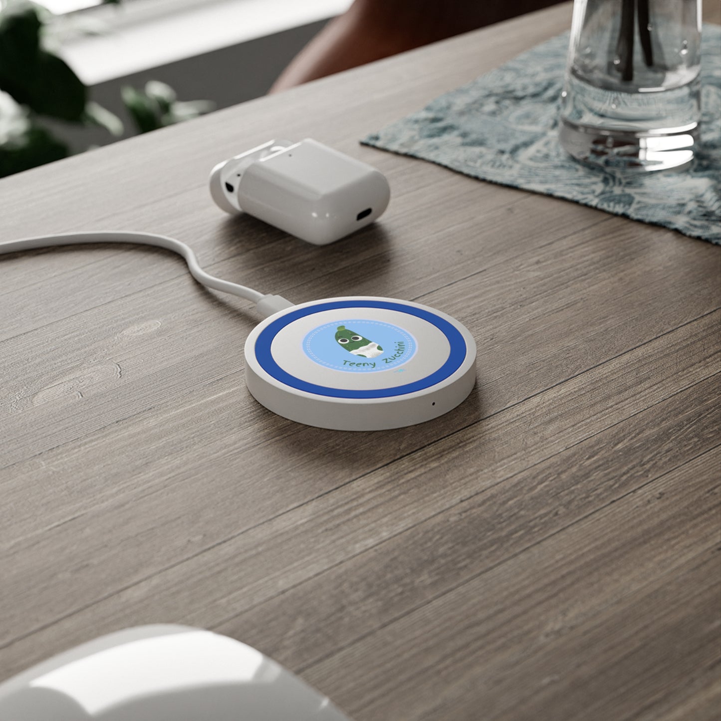 Cute Teeny Zucchini Wireless Charging Pad, Quirky Desk Accessory, Fun Gift for Veggie Lovers, Eco-Friendly Tech, Bundle With Air Pod Case