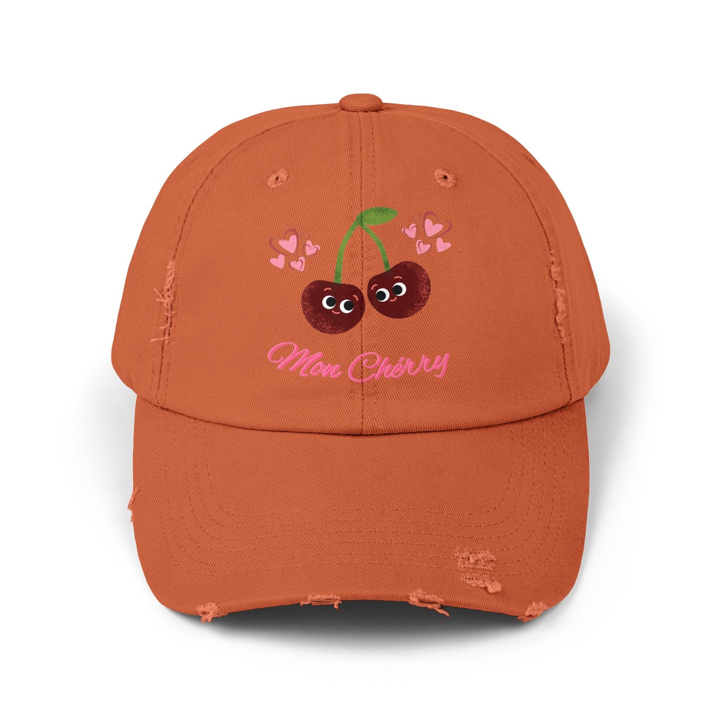 Charming Cherry Cap, Fun Distressed Hats, Gift for Moms, Cute Adjustable Cap, Summer Fashion Accessory, Casual Style Headwear