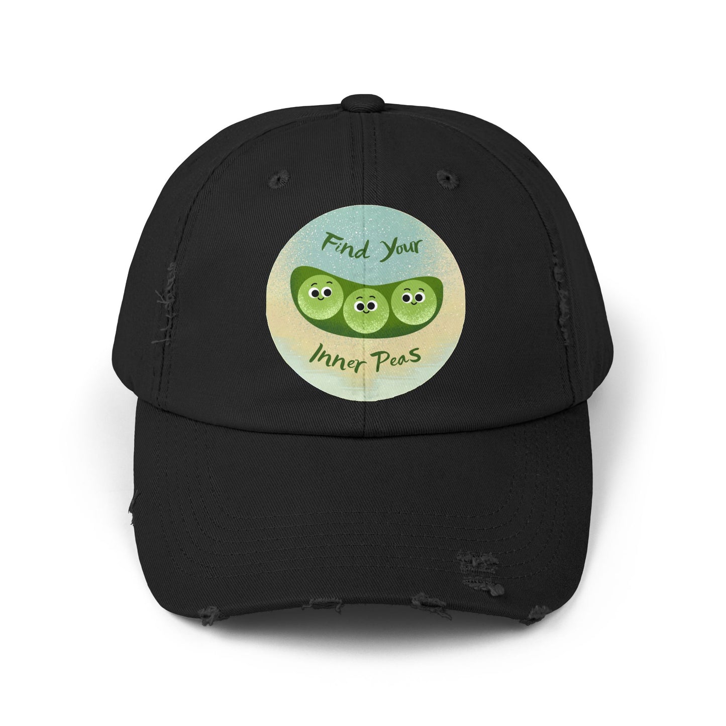 Find Your Inner Peas Distressed Cap, Unisex Baseball Hats, Funny Cap for Garden Lovers, Gift for Veggie Enthusiasts, Casual Everyday Wear