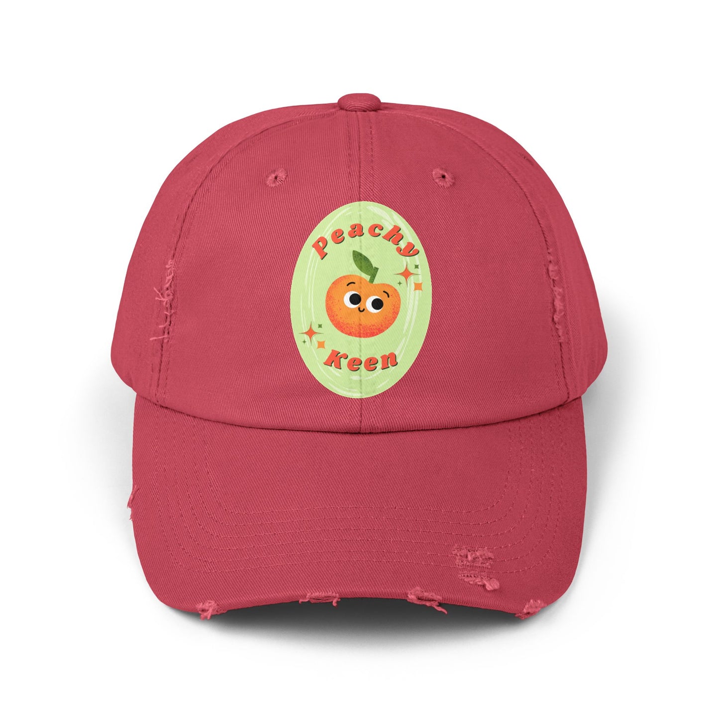 Peachy Keen Distressed Cap, Vintage Cute Hats, Fall Fashion, Peach Pun Cap, Casual Wear, Gift Idea for All Ages