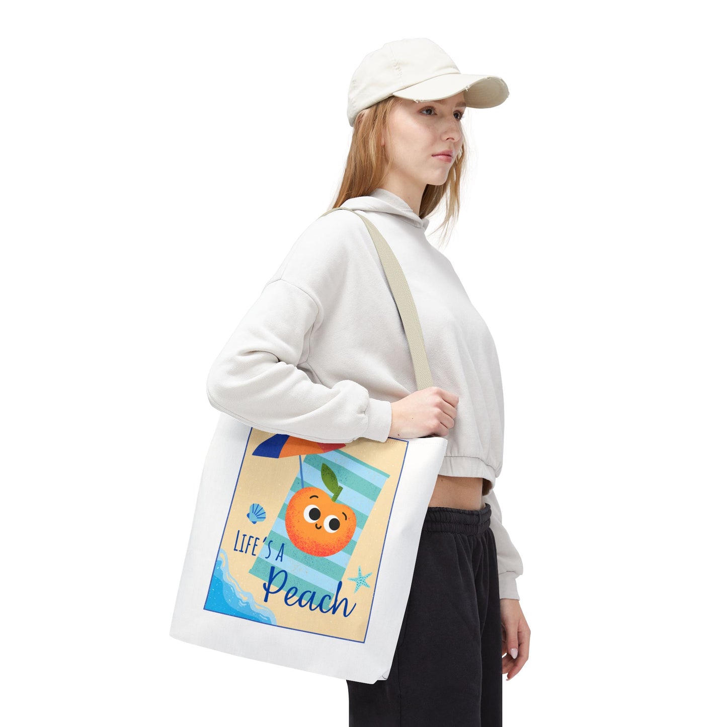 Colorful Summer Tote Bag - 'Life's a Peach' Design, Beach Bag, Grocery Tote, Gift for Friends, Cute Eco-Friendly Bag