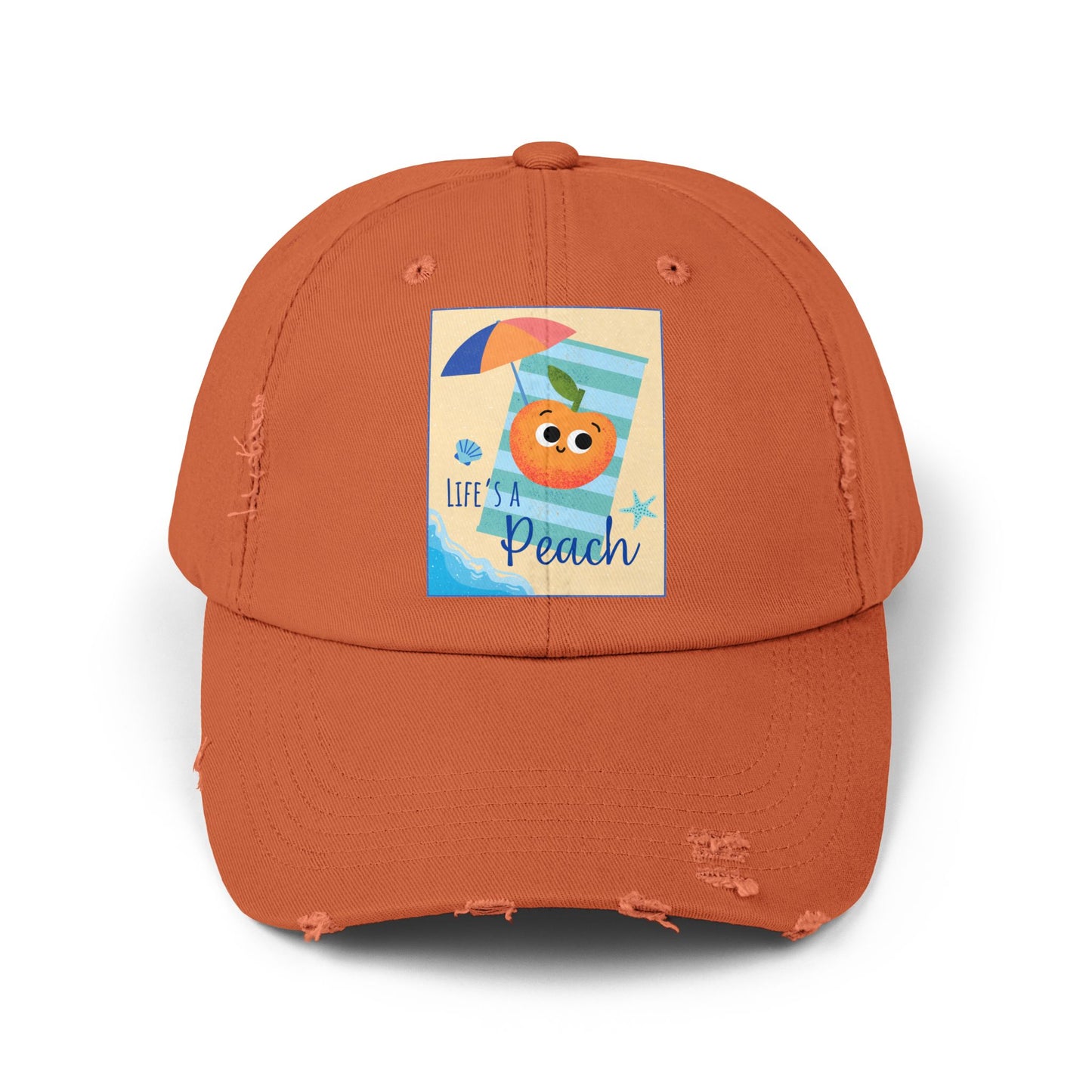 Unisex Distressed Cap with 'Life's a Peach' Design, Casual Hats for Summer, Gift for Beach Lovers, Trendy Hat, Fun Accessory