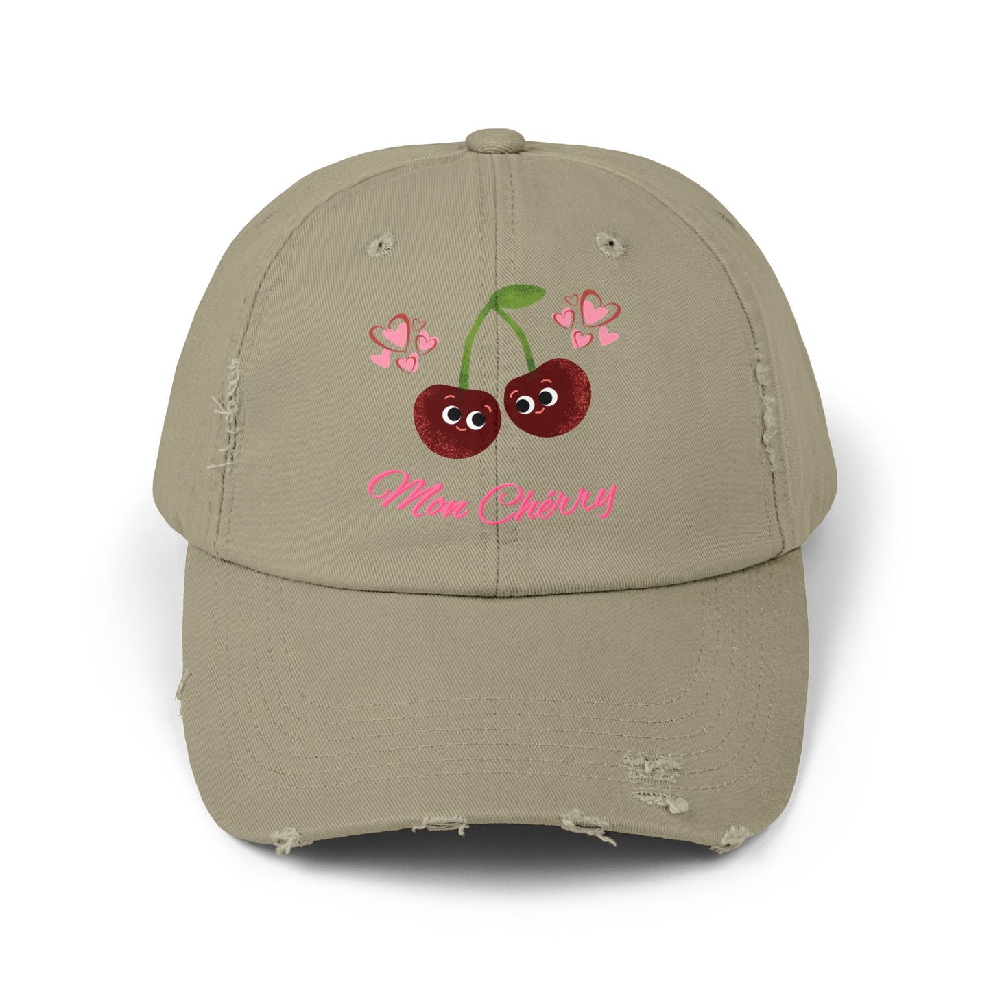 Charming Cherry Cap, Fun Distressed Hats, Gift for Moms, Cute Adjustable Cap, Summer Fashion Accessory, Casual Style Headwear