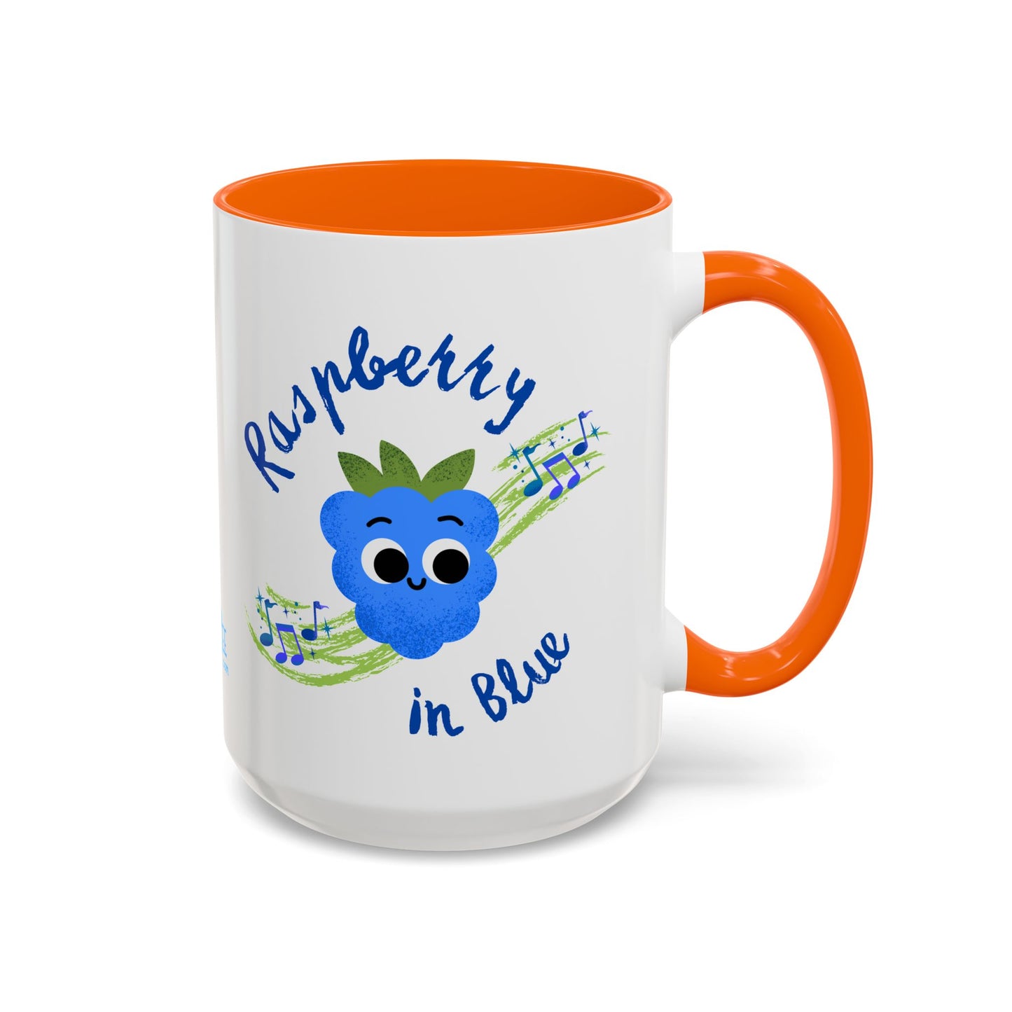 Whimsical Raspberry Coffee Mug with Musical Notes, Cute Gift for Music Lovers, Fun Kitchen Decor, Blue Accent Mug, Perfect for Birthdays