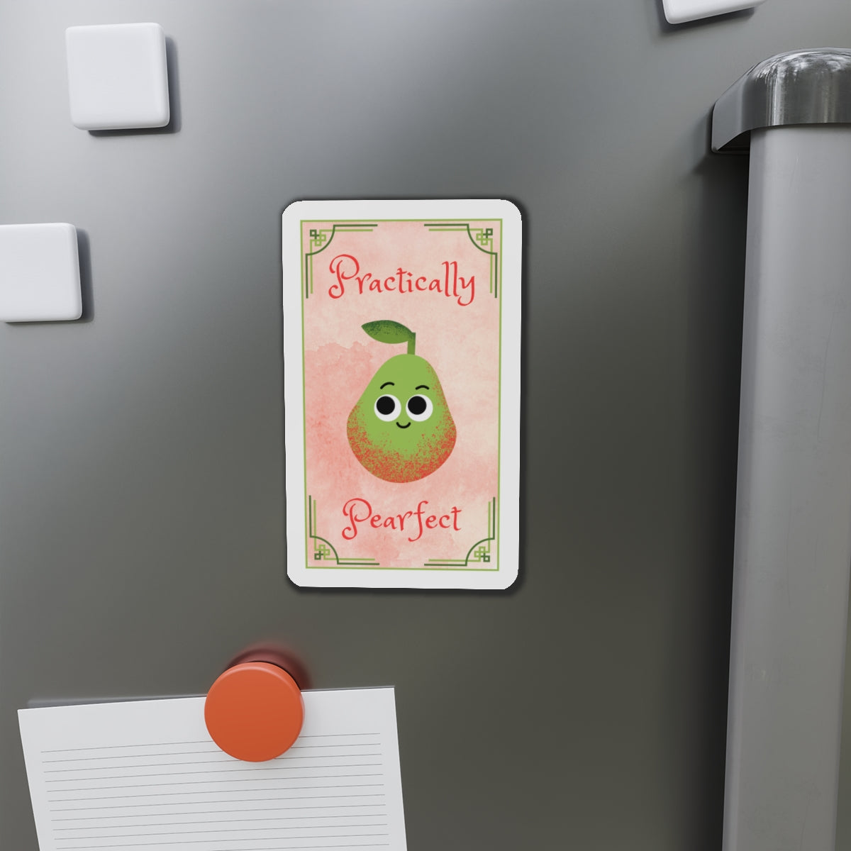 Cute Die-Cut Pear Magnet - Practically Pearfect, Perfect Gift for Home Decor, Kitchen Accessories, Fun Fridge Magnets