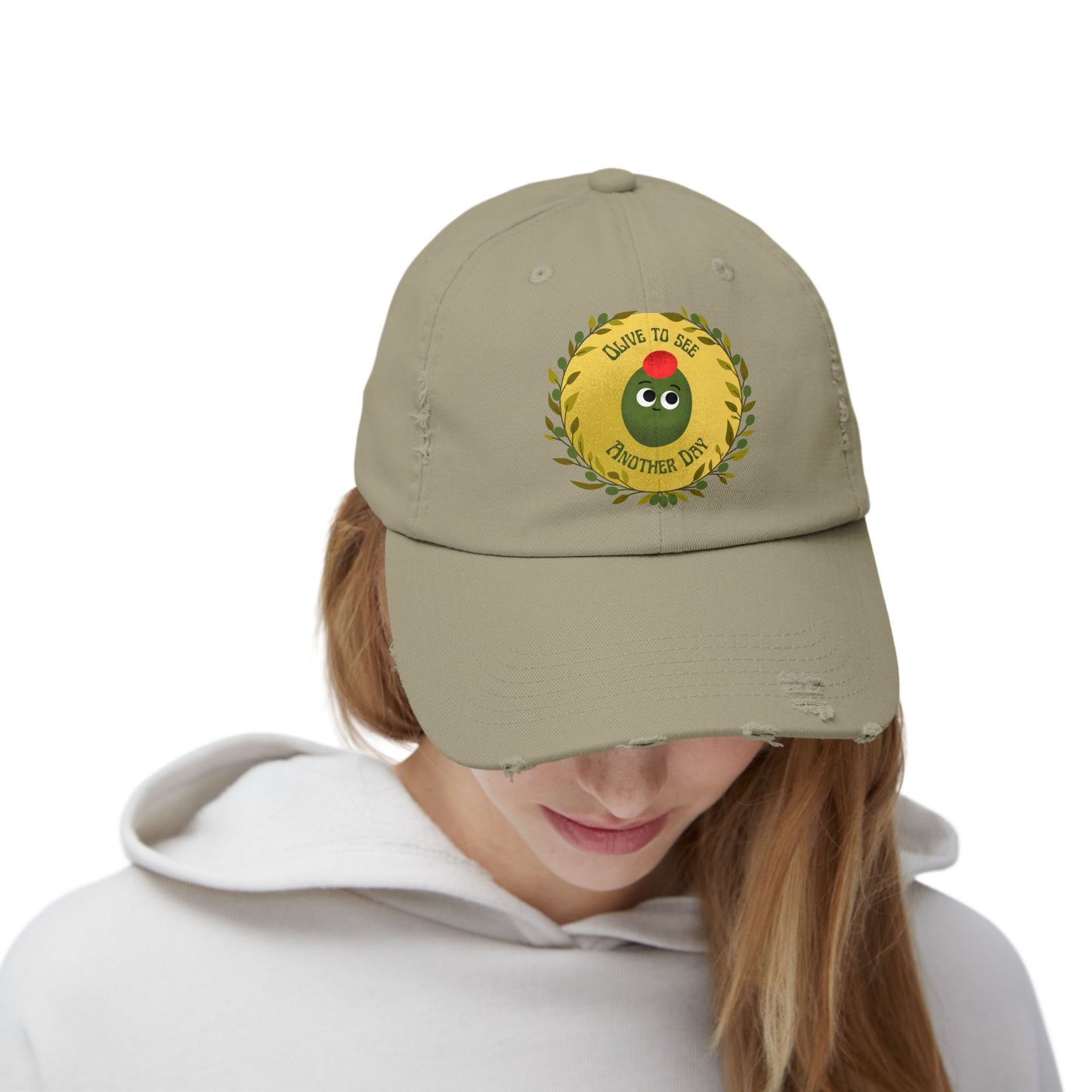 Olive to See Another Day Distressed Cap, Unisex Funny Pun Hats, Vintage Hat, Gift for Friends, Casual Wear