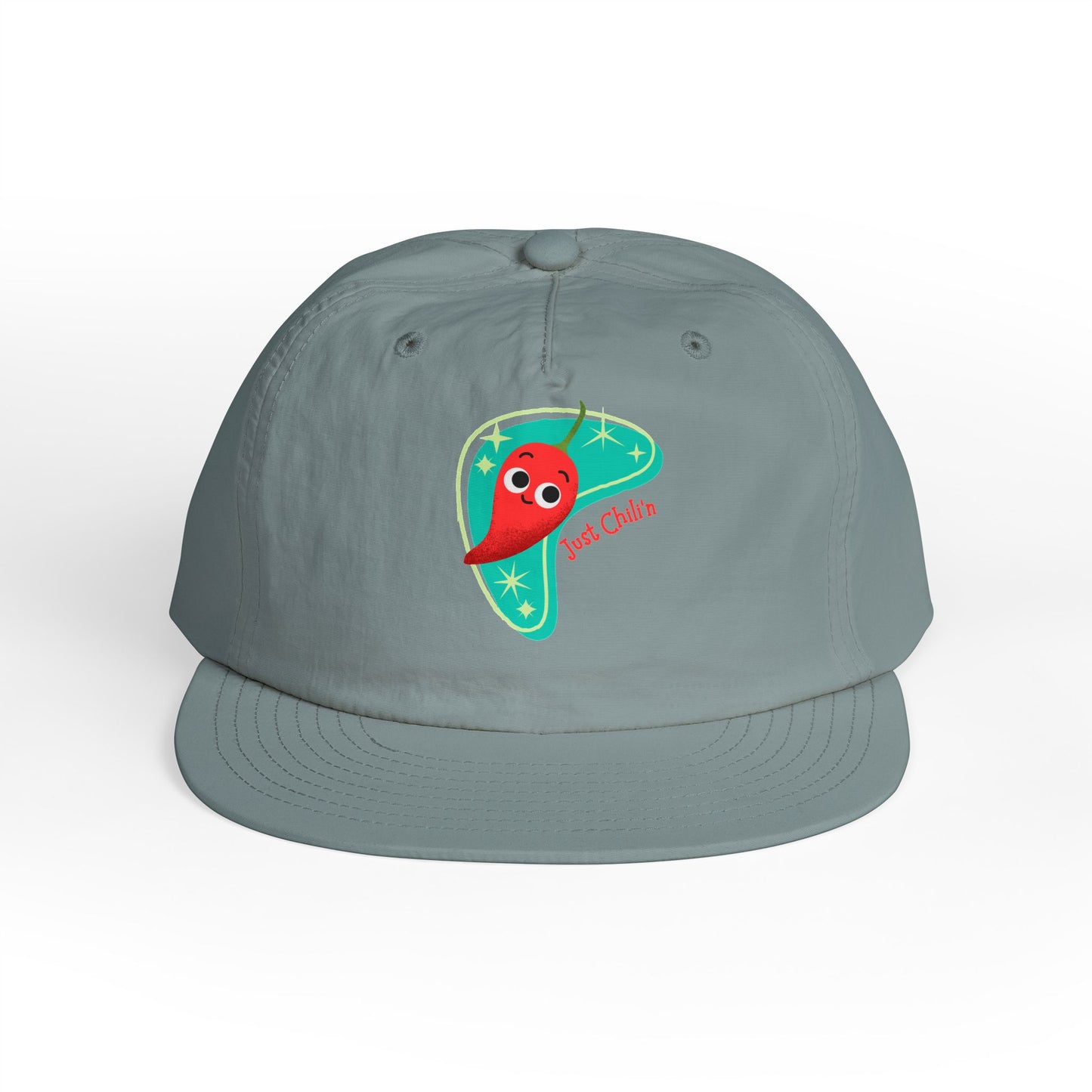 Surf Cap with Fun Chillin' Chili Design, Beach Apparel, Summer Hat Accessories, Gift for Food Lovers, Chill Vibes Cap, Surfing Headwear
