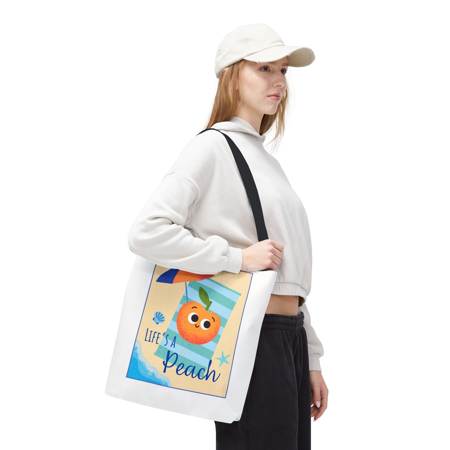Colorful Summer Tote Bag - 'Life's a Peach' Design, Beach Bag, Grocery Tote, Gift for Friends, Cute Eco-Friendly Bag