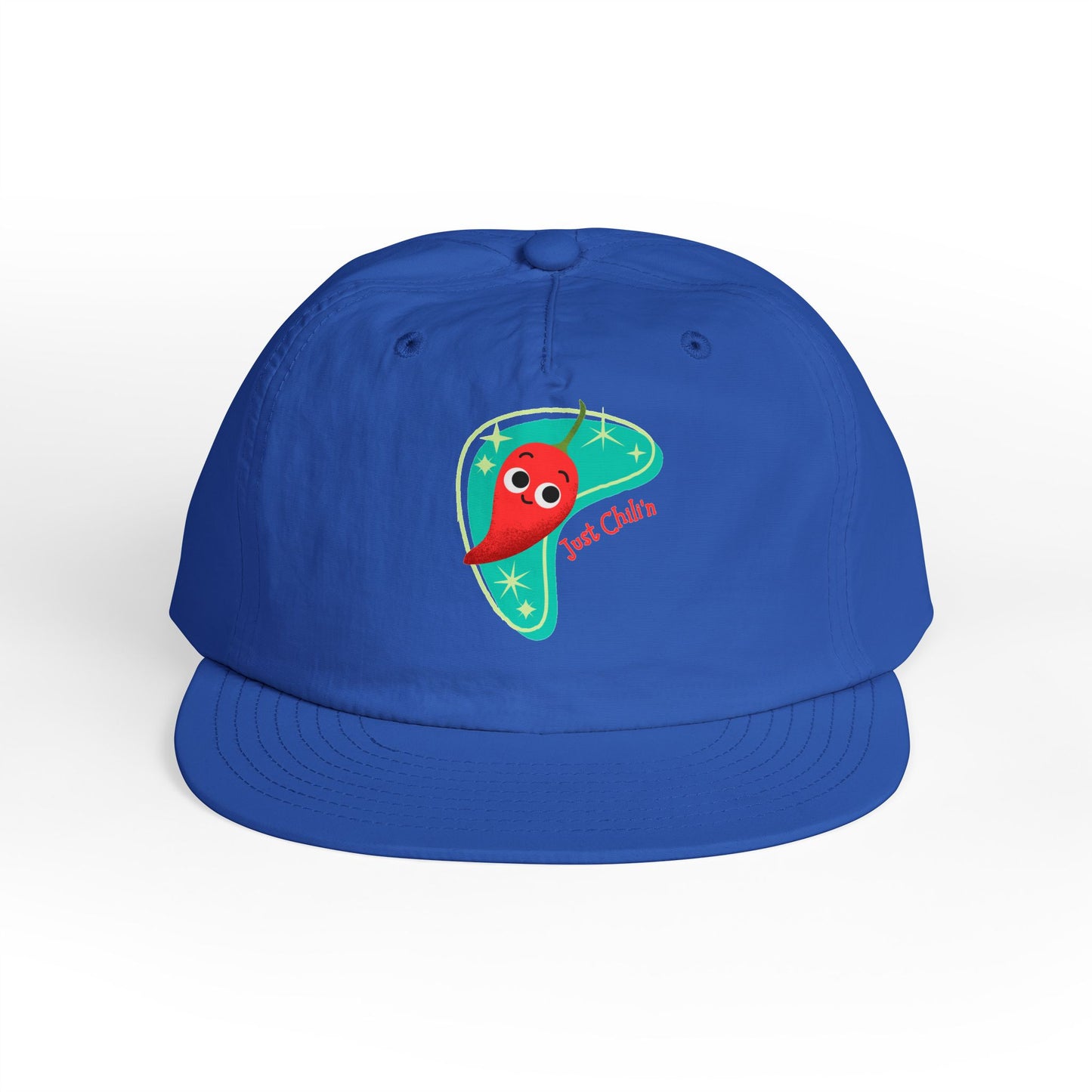 Surf Cap with Fun Chillin' Chili Design, Beach Apparel, Summer Hat Accessories, Gift for Food Lovers, Chill Vibes Cap, Surfing Headwear