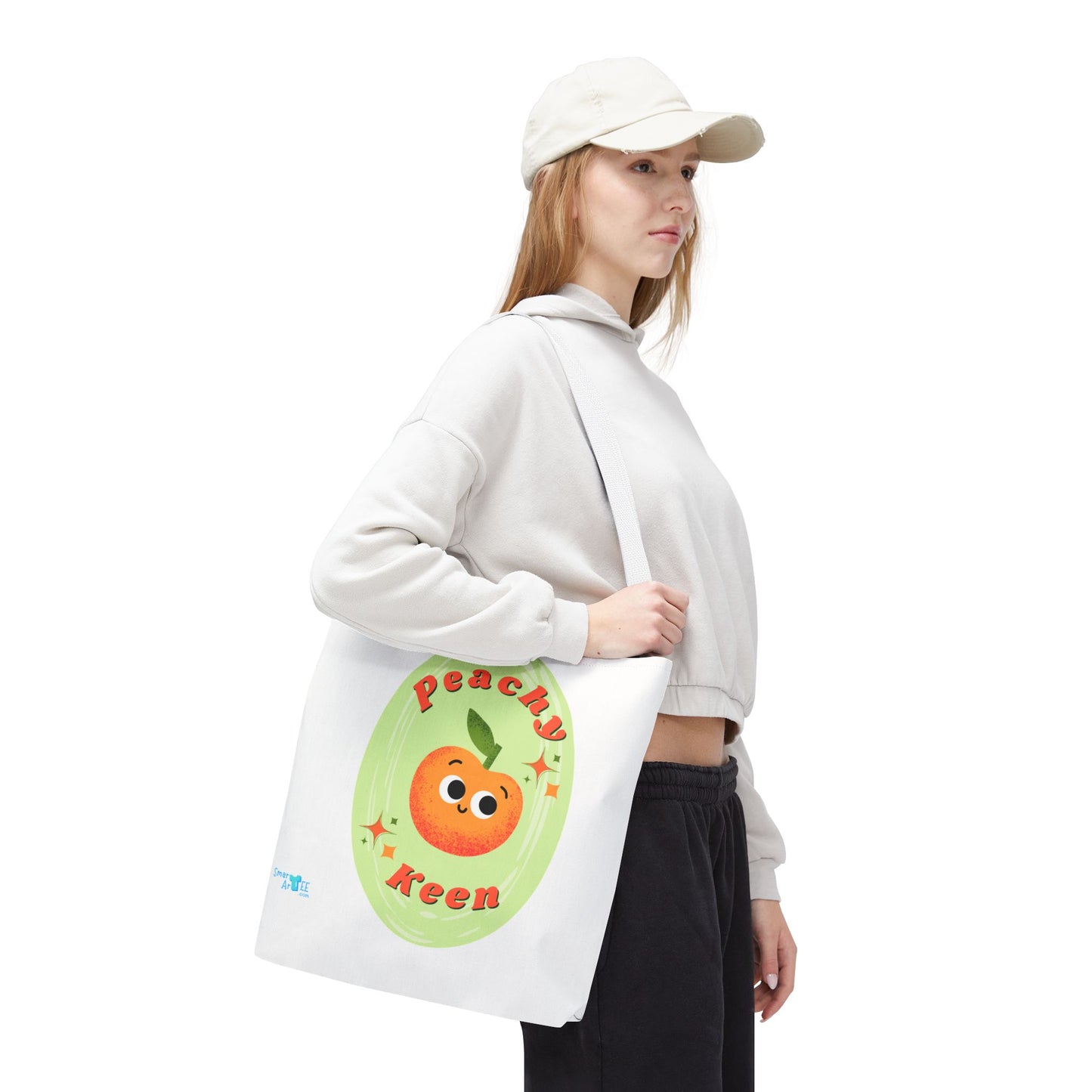 Peachy Keen Tote Bag, Cute Fruit Tote, Eco-Friendly Shopping Bag, Reusable Grocery Tote, Gift for Fruit Lovers