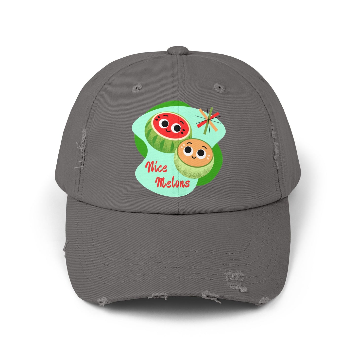Cute Melon Distressed Cap | Funny Summer Pun Hats | Fun Outdoor Accessory | Gift for Friends | Unisex Fashion Cap