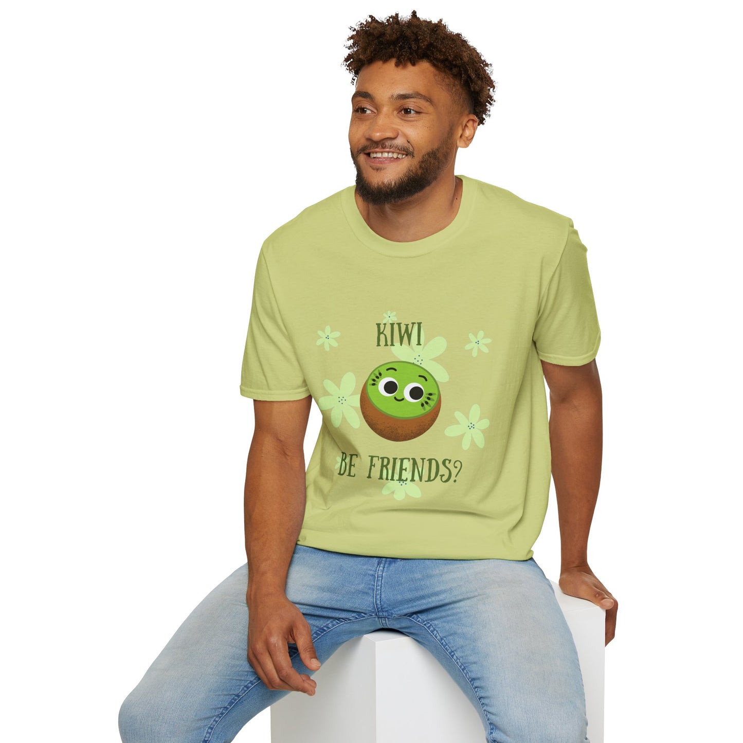 Cute Kiwi Graphic T-Shirt - "Kiwi Be Friends?" Unisex Soft Style Tee, Funny Pun T-Shirt