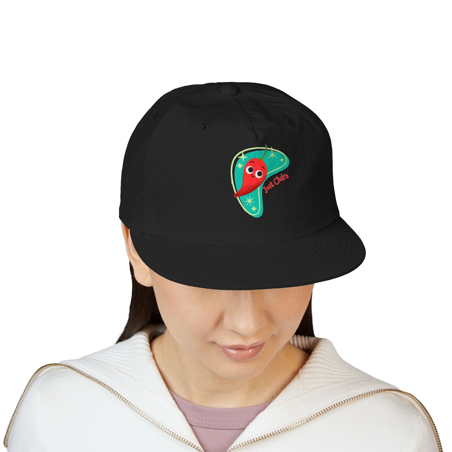 Surf Cap with Fun Chillin' Chili Design, Beach Apparel, Summer Hat Accessories, Gift for Food Lovers, Chill Vibes Cap, Surfing Headwear