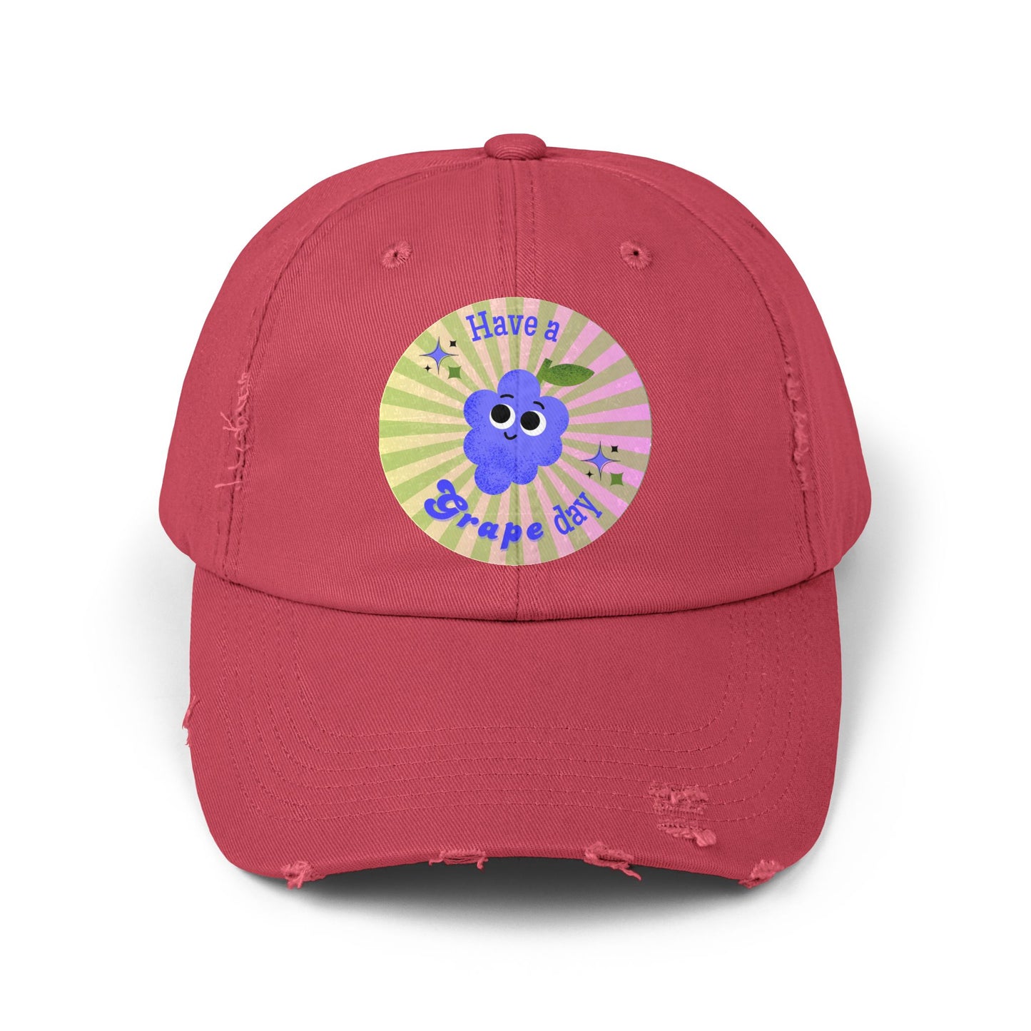 Quirky Distressed Cap: Fun Gift for Friends, Summer Accessory, Casual Funny Hats, Positive Vibes, Have a Grape Day!