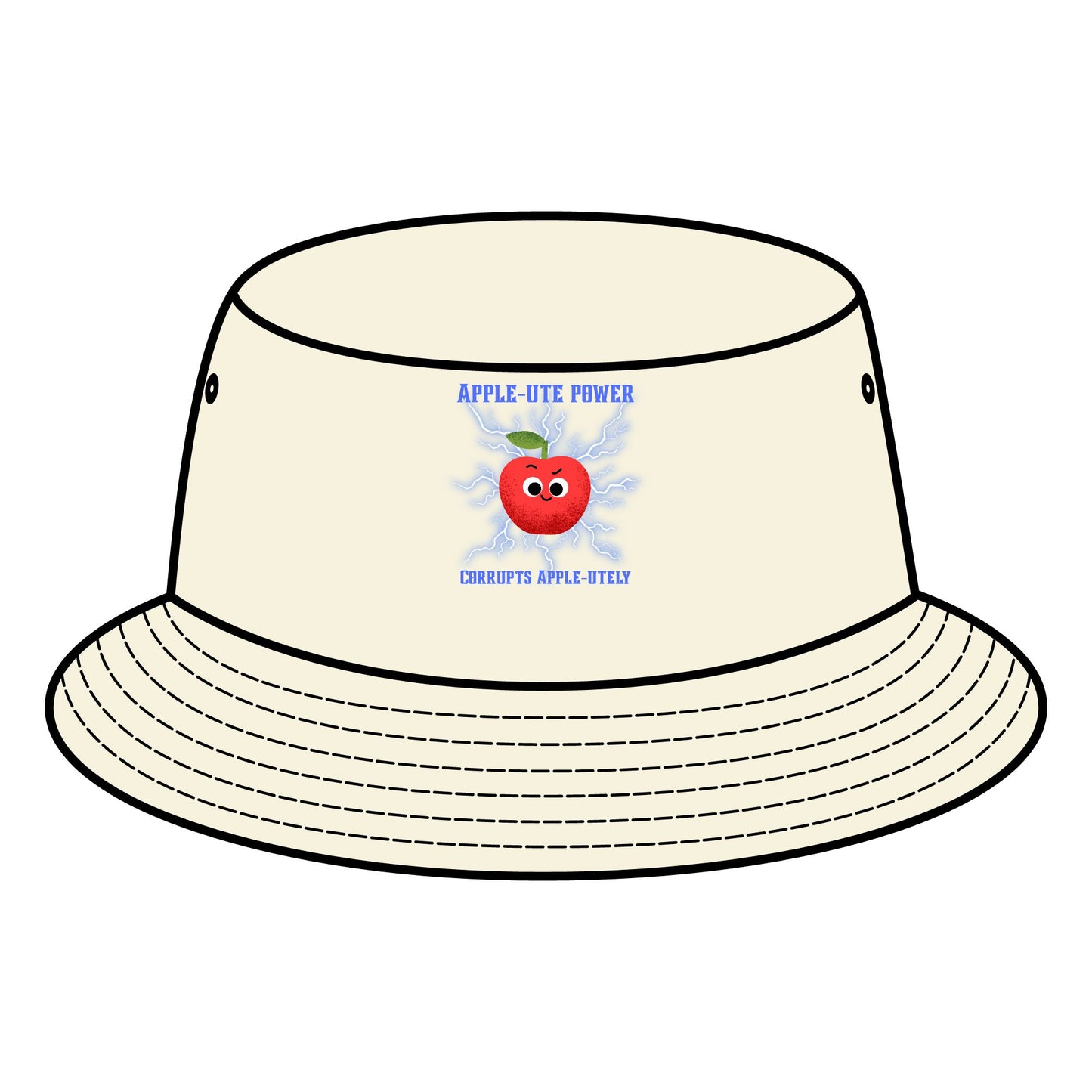 Apple Bite Power Bucket Hat | Fun Fruit Pun Summer Accessory | Gift for Fruit Lovers, Trendy Fashion, Casual Outdoor Wear, Festival Hats