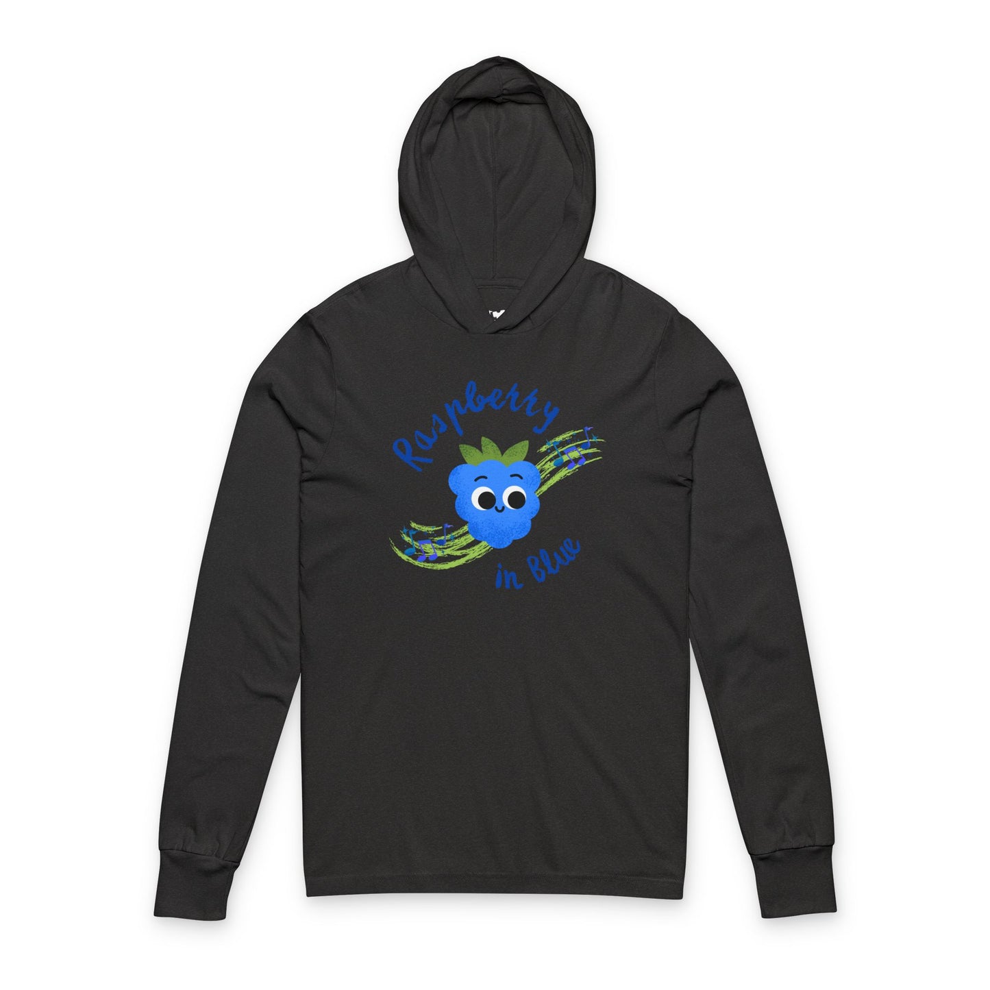 Raspberry in Blue Unisex Hooded Long Sleeve Shirt, Cute Cartoon Top, Gift for All Ages, Music Lover's Apparel, Summer Shirt