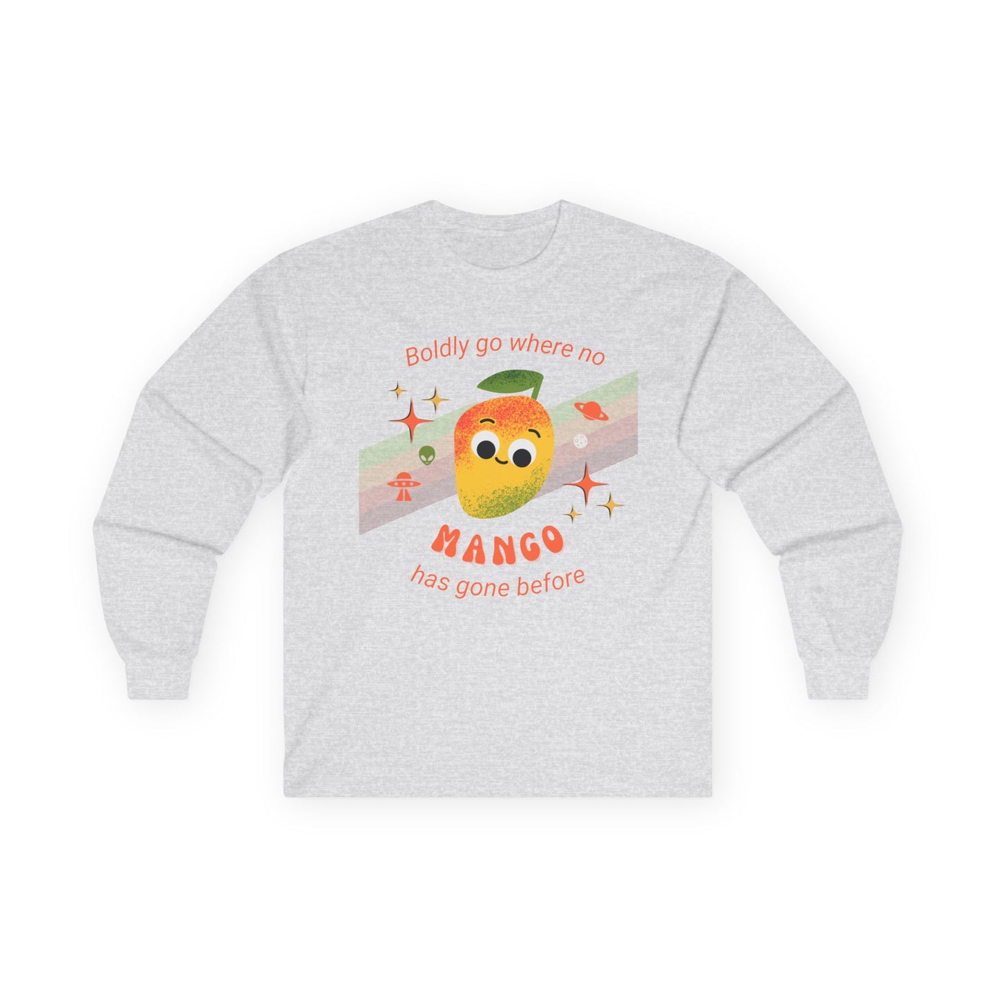 Spacey Mango Long Sleeve Tees - Perfect for Casual Days, Gifts, Summer Events, ‘Boldly Go Where No Mango Has Gone Before'