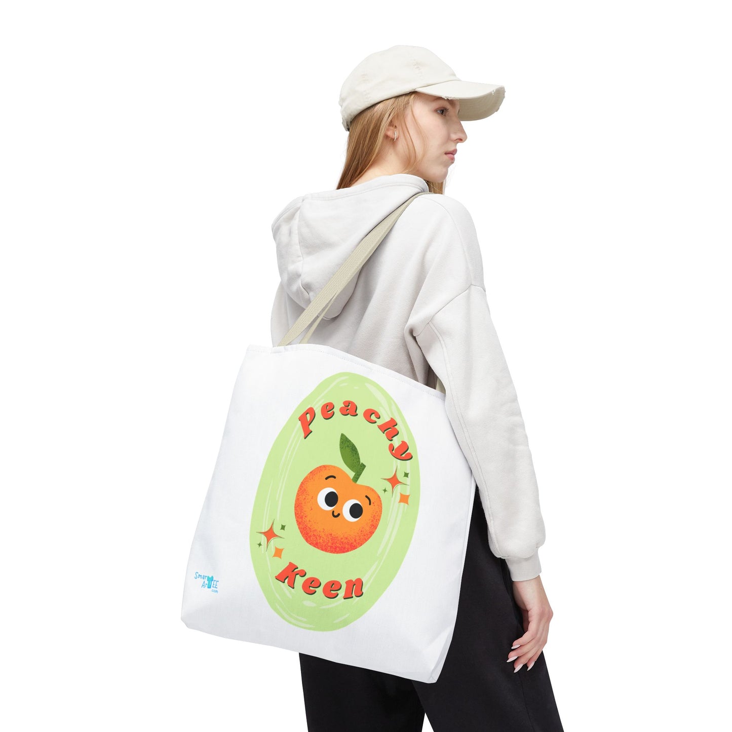 Peachy Keen Tote Bag, Cute Fruit Tote, Eco-Friendly Shopping Bag, Reusable Grocery Tote, Gift for Fruit Lovers