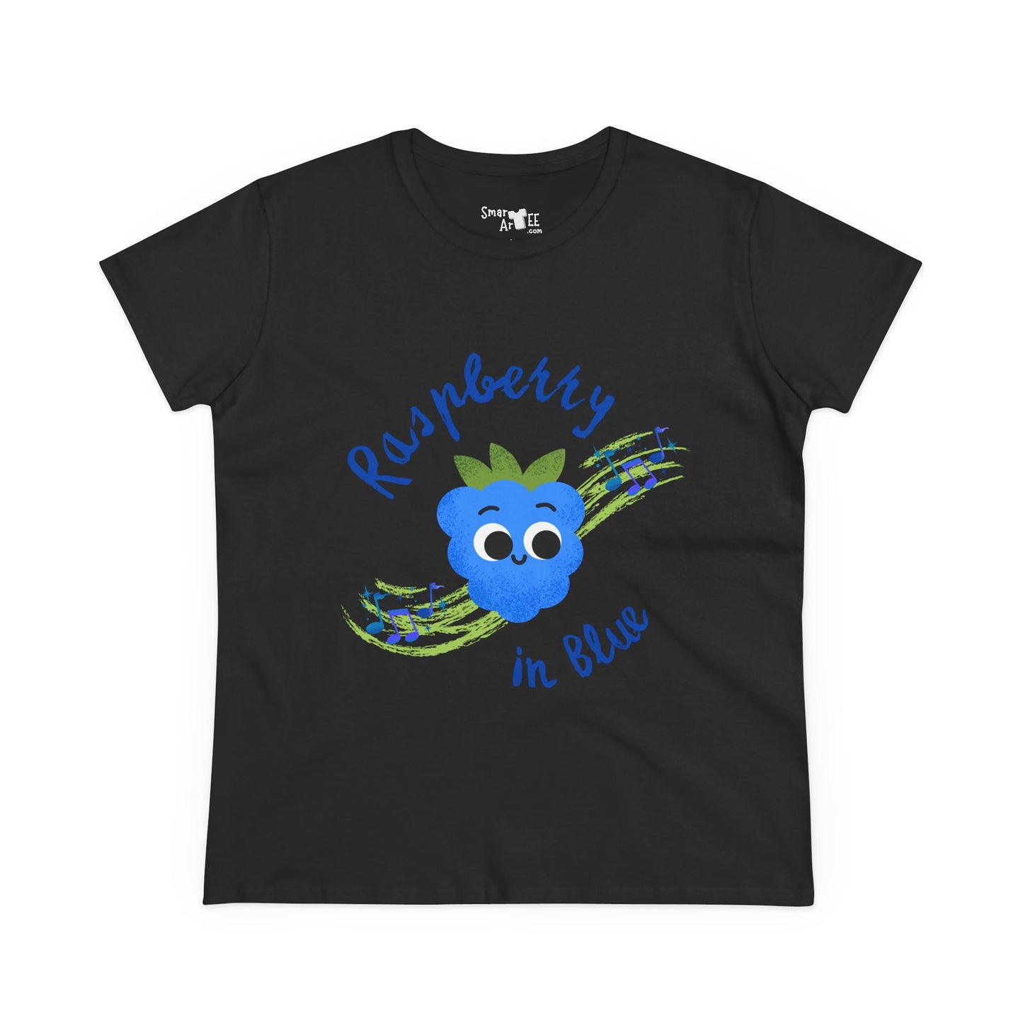 Women's Tee - Raspberry in Blue Music Lover Graphic T-Shirt, Funny Fruit Music Pun T-Shirt
