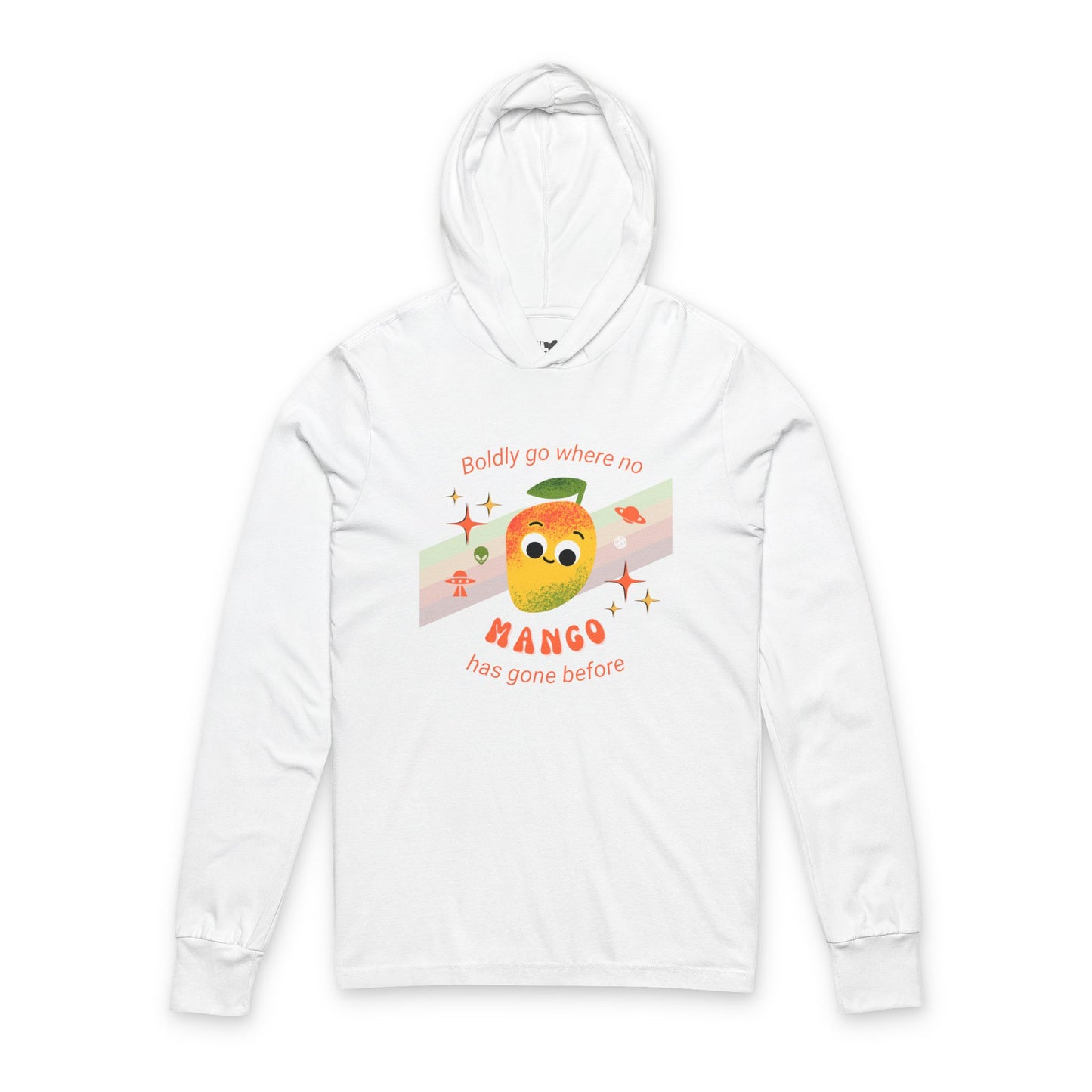 Cute Mango Adventure Unisex Hooded Long Sleeve Shirt, Gift for Star Trek Lovers, Casual Style, Summer Outdoor Fun, Sweet Gift Idea