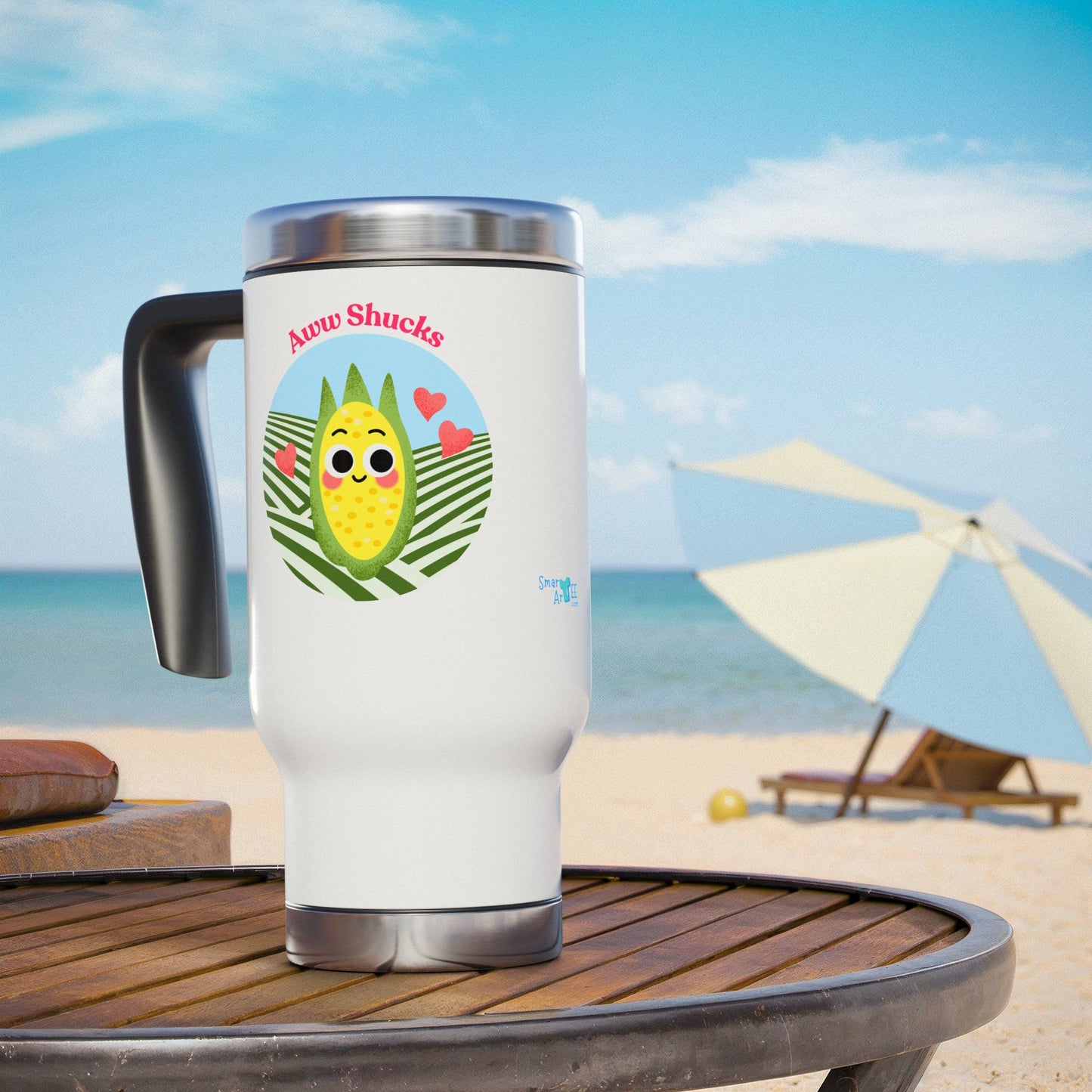 Cute Stainless Steel Travel Mug - "Awww Shucks" Design, Unique Coffee Cup, Perfect Gift for Friends, Outdoor Adventures, Everyday Use