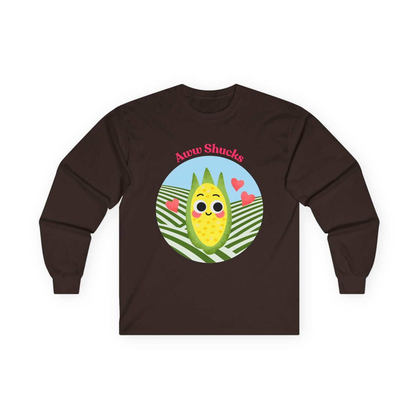 Cute Aww Shucks Corn Long Sleeve Tees, Funny Shirt for Foodies, Gifts for All Ages, Cute Vegetable Pun Crewneck