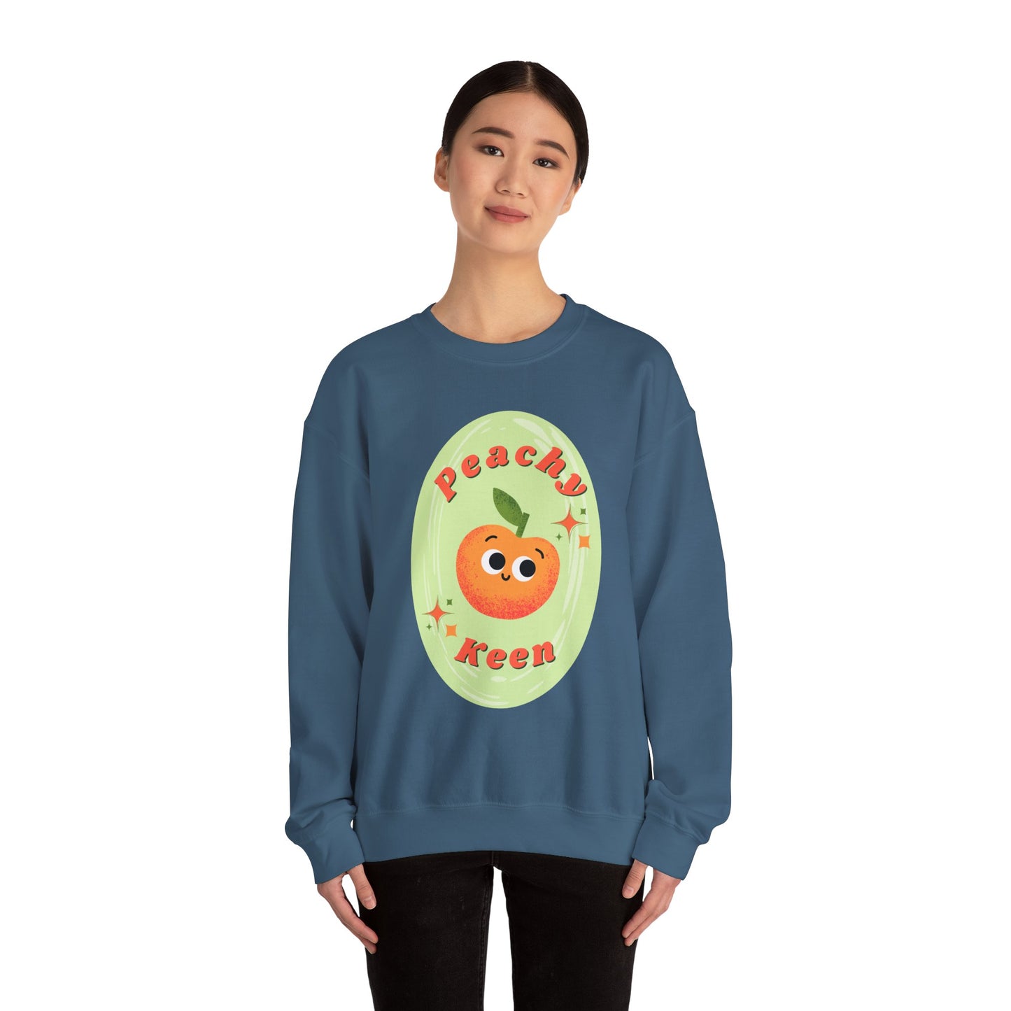 Peachy Keen Unisex Crewneck Sweatshirt, Cute Apparel, Casual Wear, Gift for Friends, Fall Style, Fun Fashion