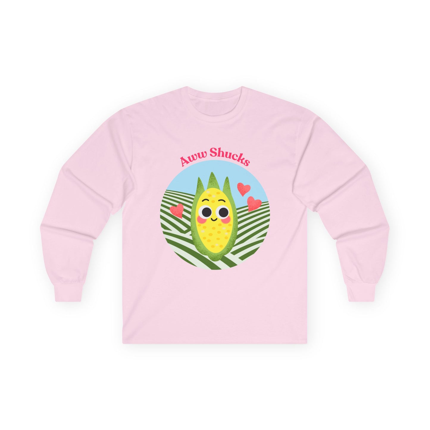 Cute Aww Shucks Corn Long Sleeve Tees, Funny Shirt for Foodies, Gifts for All Ages, Cute Vegetable Pun Crewneck