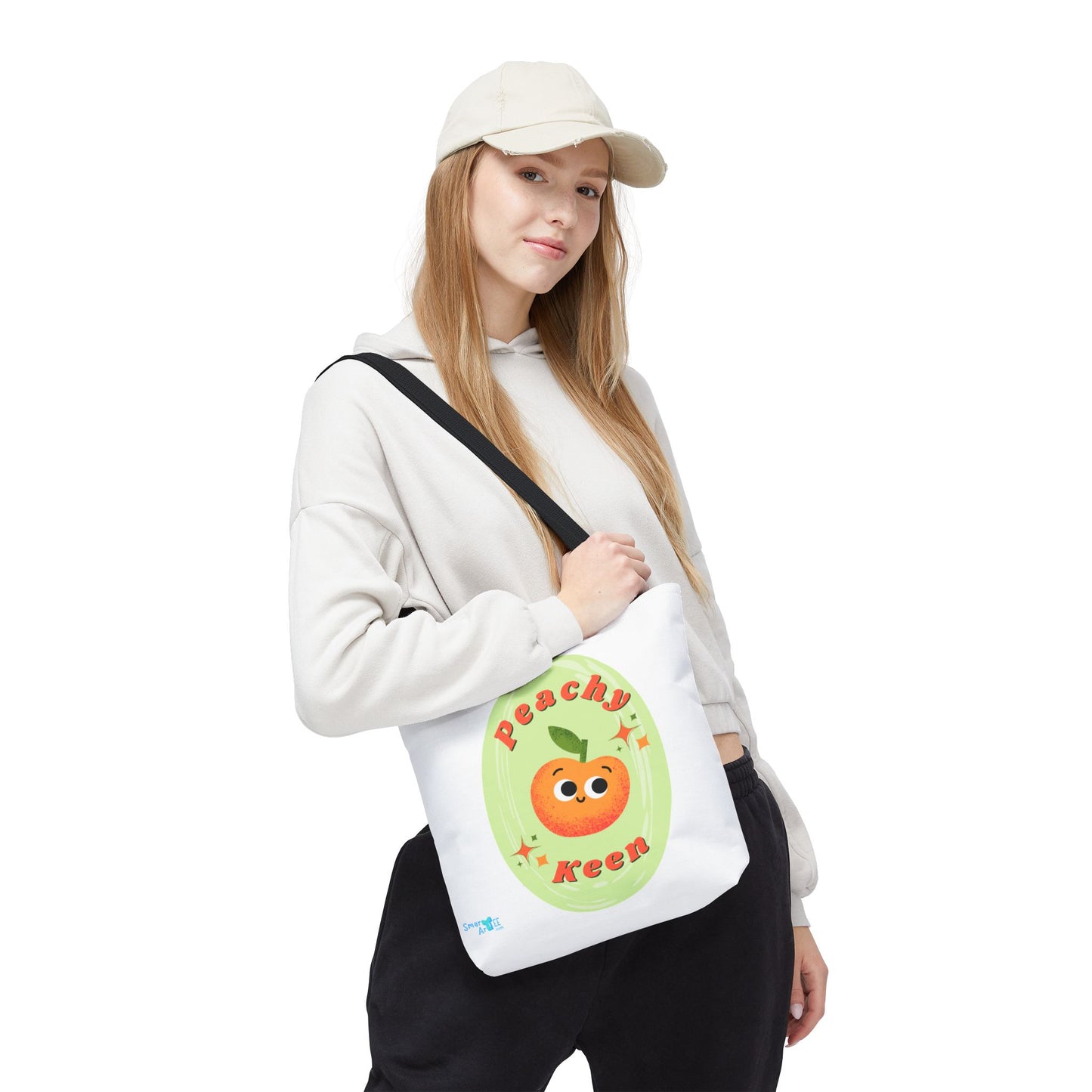 Peachy Keen Tote Bag, Cute Fruit Tote, Eco-Friendly Shopping Bag, Reusable Grocery Tote, Gift for Fruit Lovers