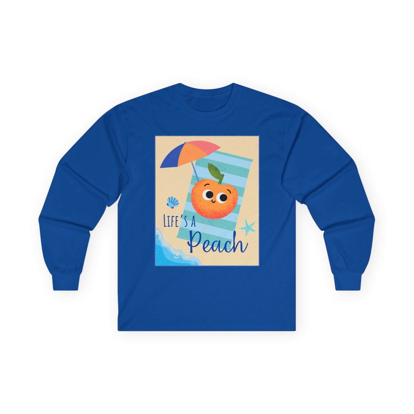 Lighthearted Peach Long Sleeve Tees for Summer Fun, Casual Wear, Beach Days, Cute Gift, Lifes a Beach Pun