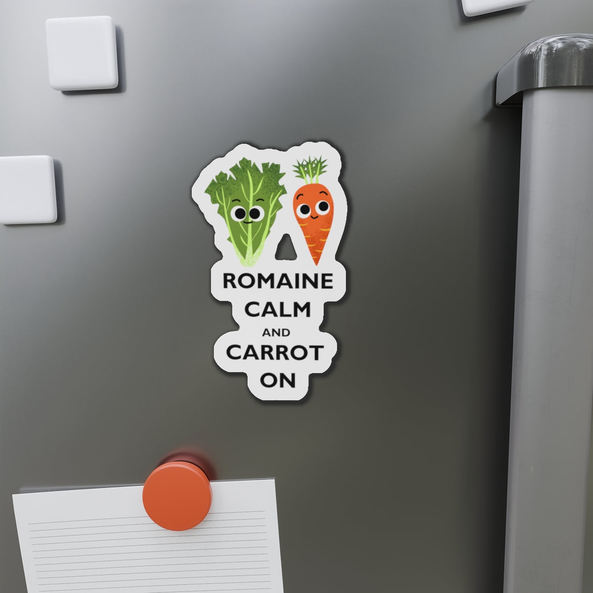 Funny Foodie Die-Cut Magnets - Romaine Calm and Carrot On, Kitchen Decor, Gift for Chefs, Refrigerator Magnets, Cute Kitchen Art