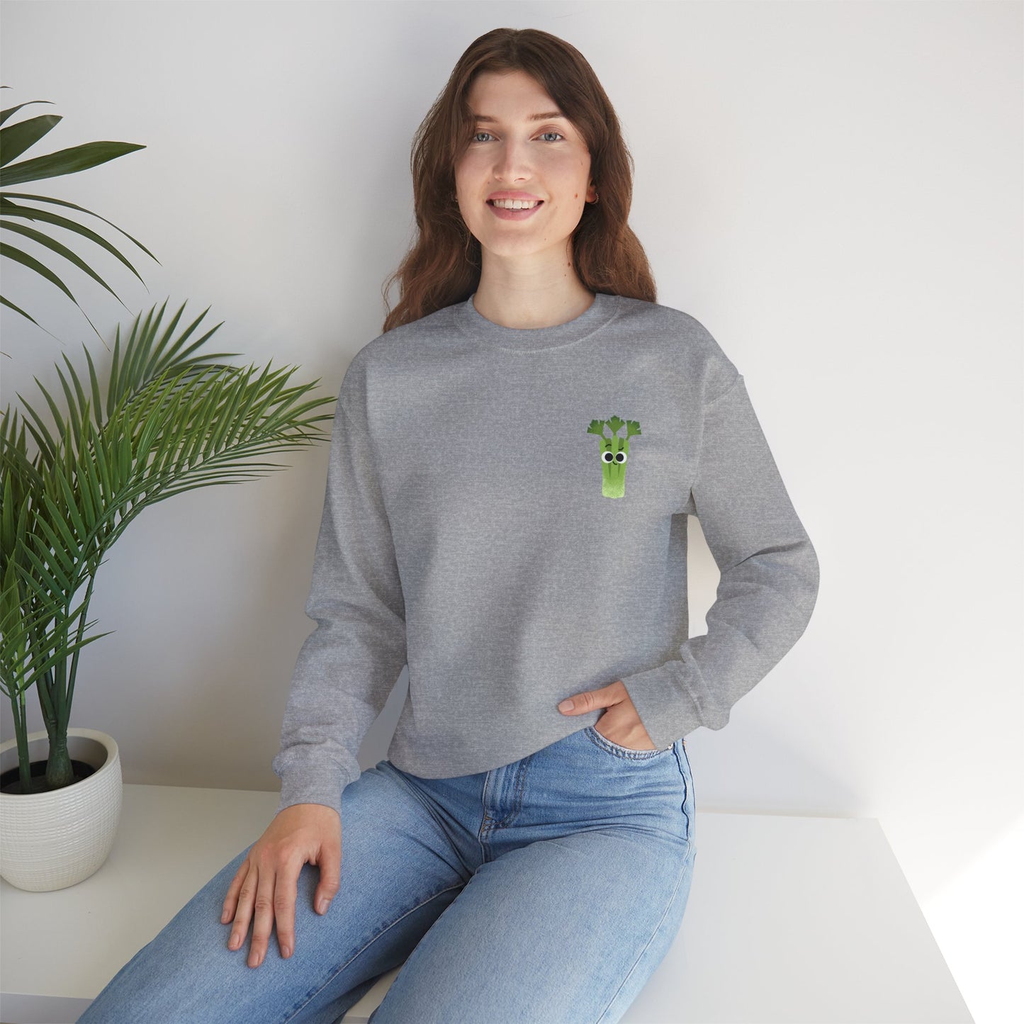 Funny Celery Stalk Pun Sweatshirt, Large Graphic on Back, Cute Celery Graphic on Front, Unisex Crewneck, Funny Sweatshirt, Casual Wear