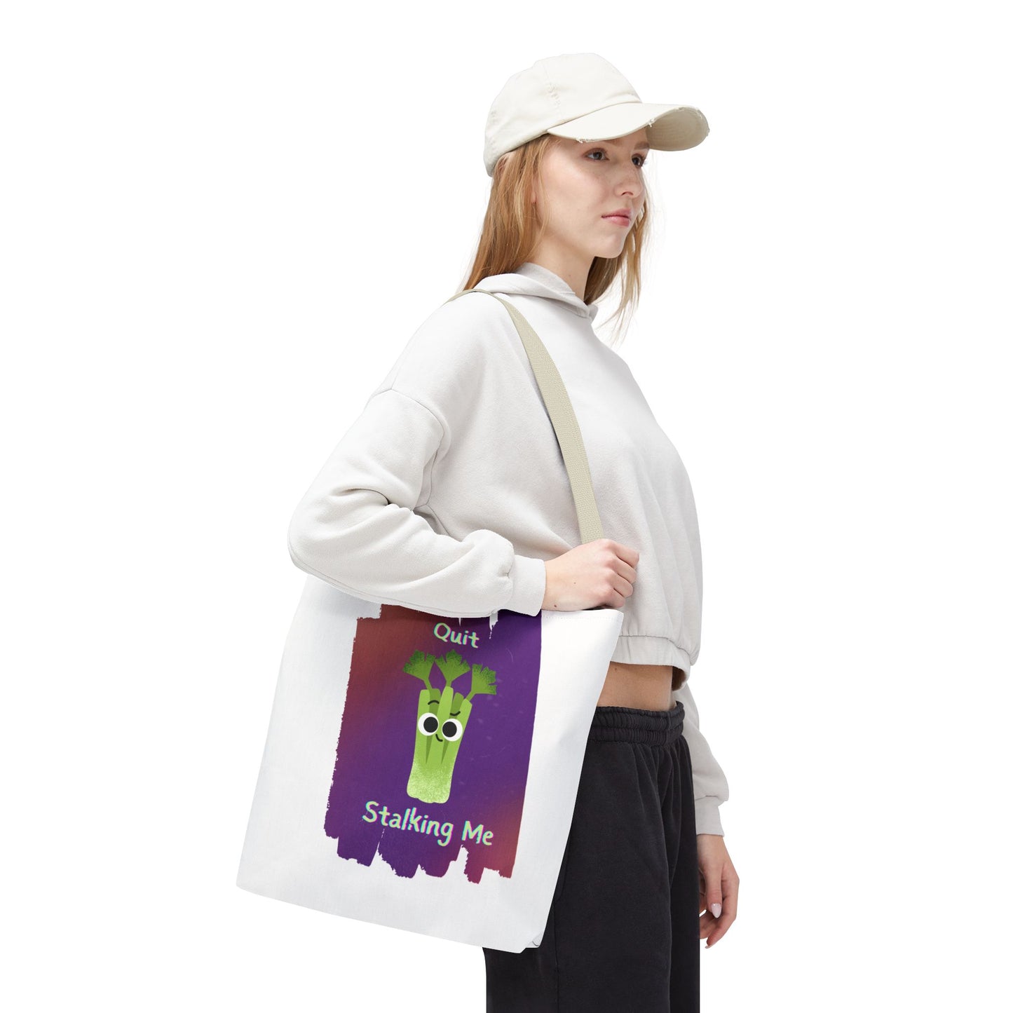 Playful Celery Tote Bag - "Quit Stalking Me" - Funny Shopping Bag, Gift for Veggie Lovers, Gym, Market, Eco-Friendly Bag
