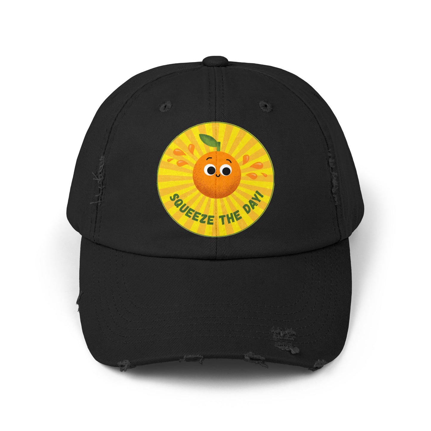Squeeze the Day Distressed Cap, Fun Summer Hats, Cute Gift for Citrus Lovers, Unisex Casual Headwear, Beach Accessories