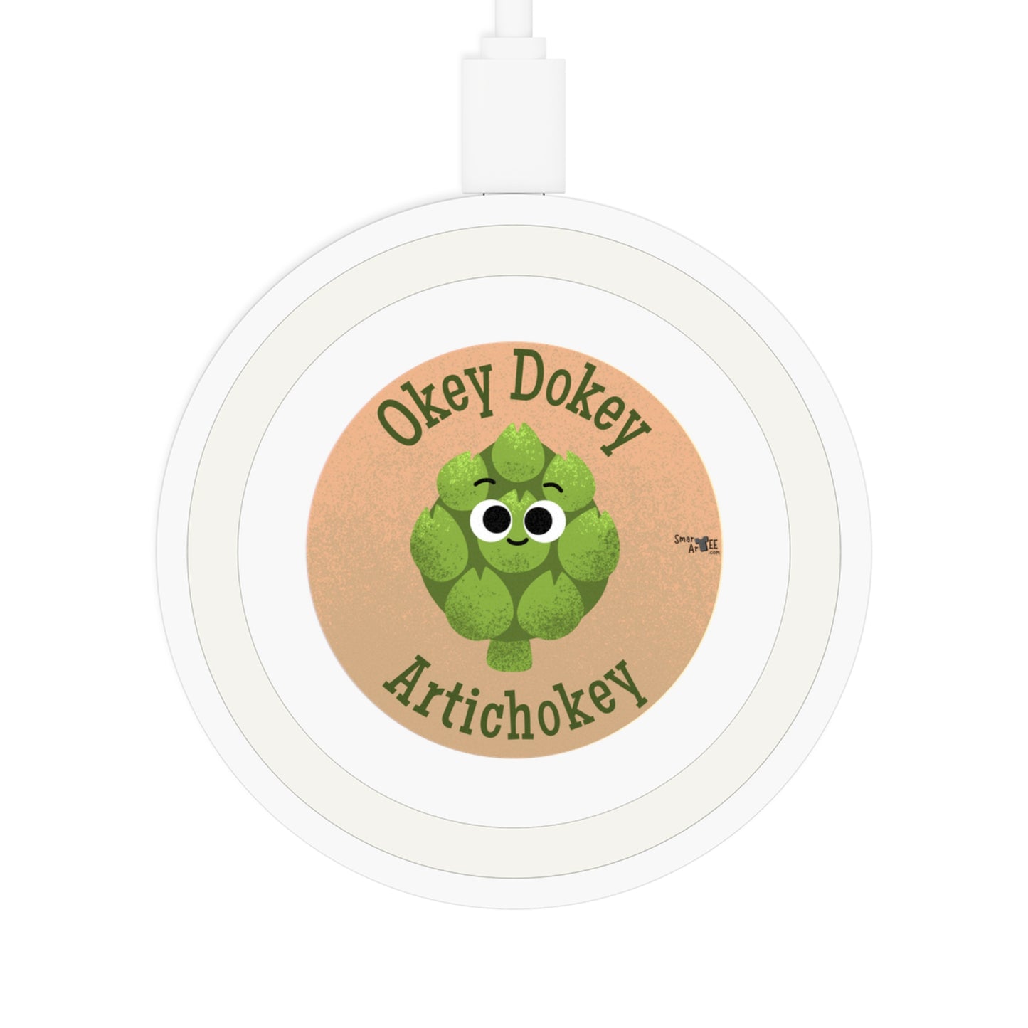 Okey Dokey Artichokey Wireless Charging Pad, Cute Charging Station, Funny Office Decor, Tech Gift, Bundle with Air Pod Case