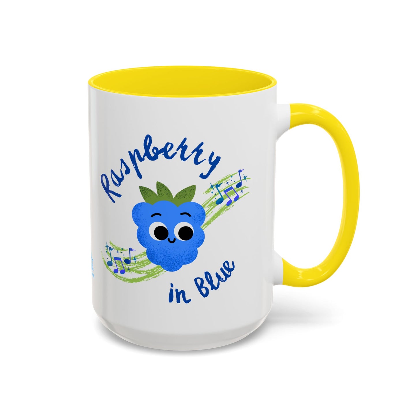 Whimsical Raspberry Coffee Mug with Musical Notes, Cute Gift for Music Lovers, Fun Kitchen Decor, Blue Accent Mug, Perfect for Birthdays