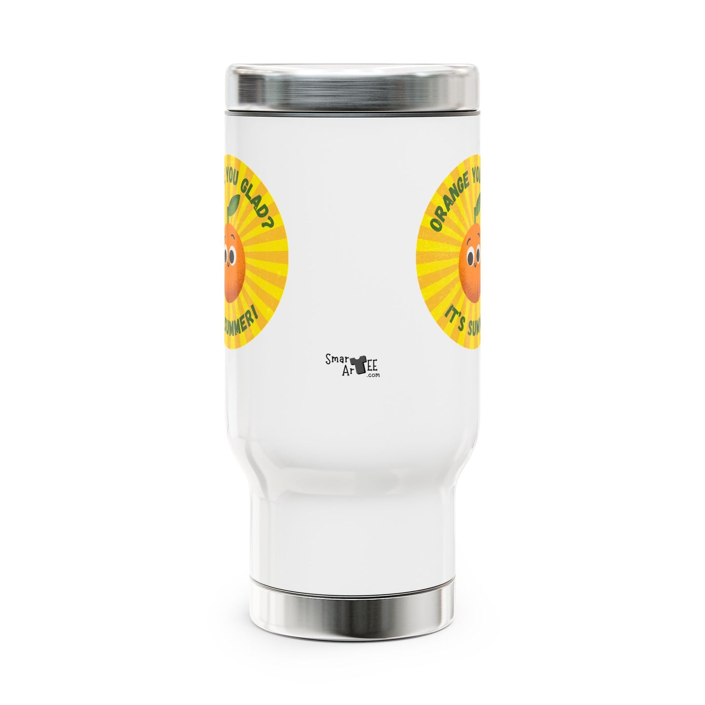Cheerful Stainless Steel Travel Mug with Handle - Perfect for Summer, Gifts, Home, Outdoor Adventures, Kitchen Decor