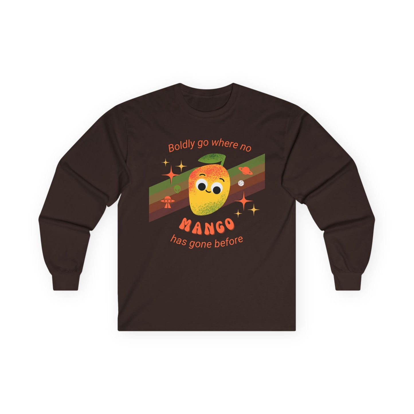 Spacey Mango Long Sleeve Tees - Perfect for Casual Days, Gifts, Summer Events, ‘Boldly Go Where No Mango Has Gone Before'