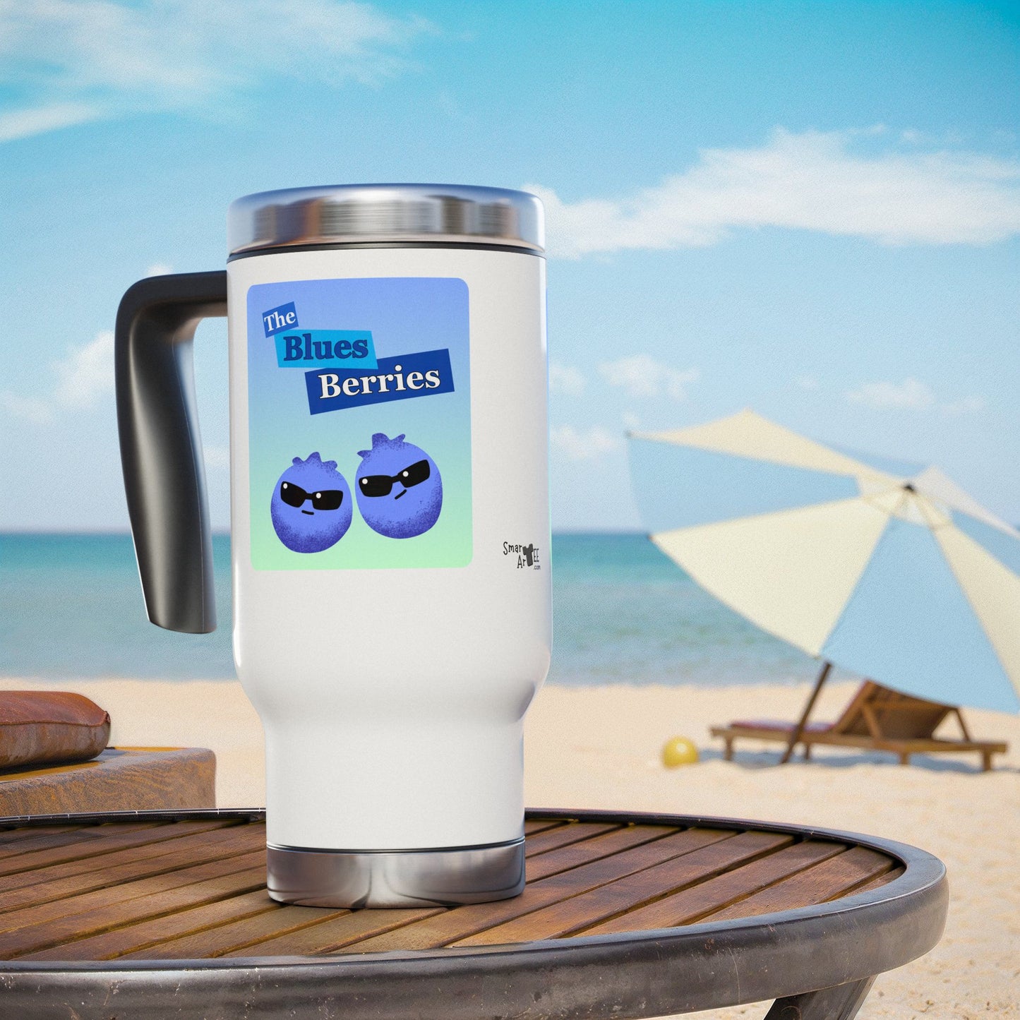Cool Blues Berries Travel Mug, Stainless Steel Coffee Cup, Perfect For Home Office, Gifts, Outdoor Adventures, 14oz Travel Cup