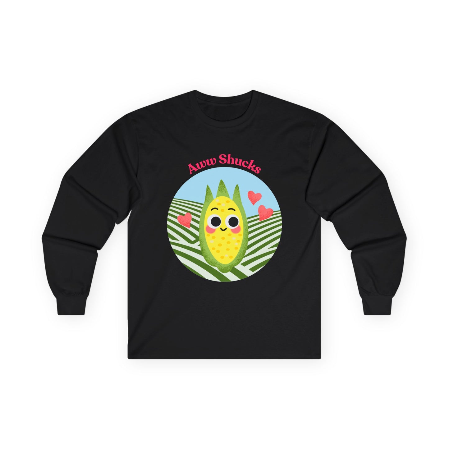 Cute Aww Shucks Corn Long Sleeve Tees, Funny Shirt for Foodies, Gifts for All Ages, Cute Vegetable Pun Crewneck
