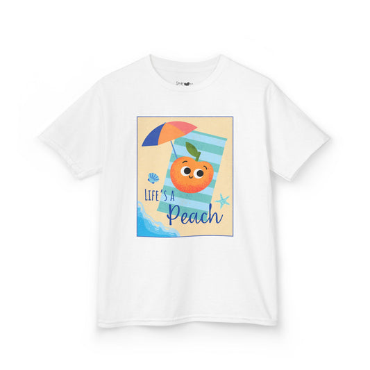 "Life's a Peach" Kids Heavy Cotton Tee – Cute Summer Shirt, Gift for Kids, Fun Casual Wear, Beach Day, Summer Vibes