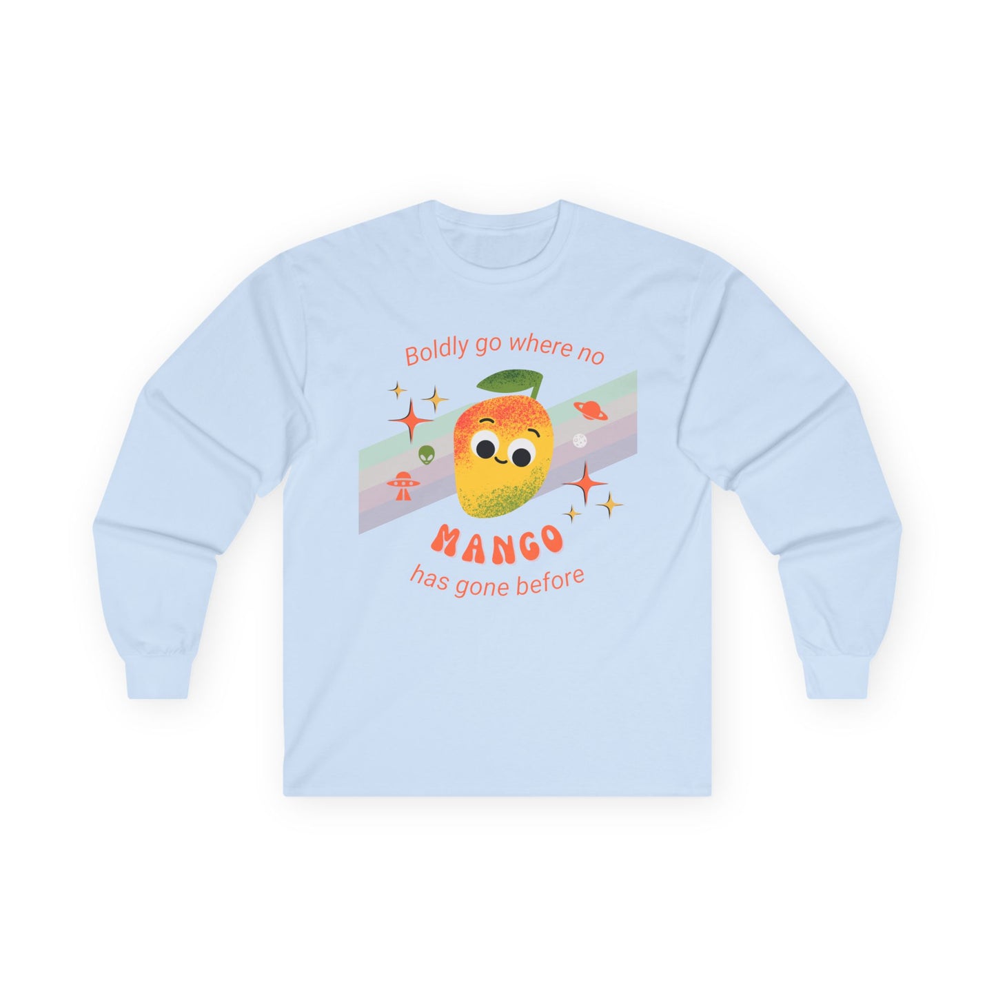 Spacey Mango Long Sleeve Tees - Perfect for Casual Days, Gifts, Summer Events, ‘Boldly Go Where No Mango Has Gone Before'