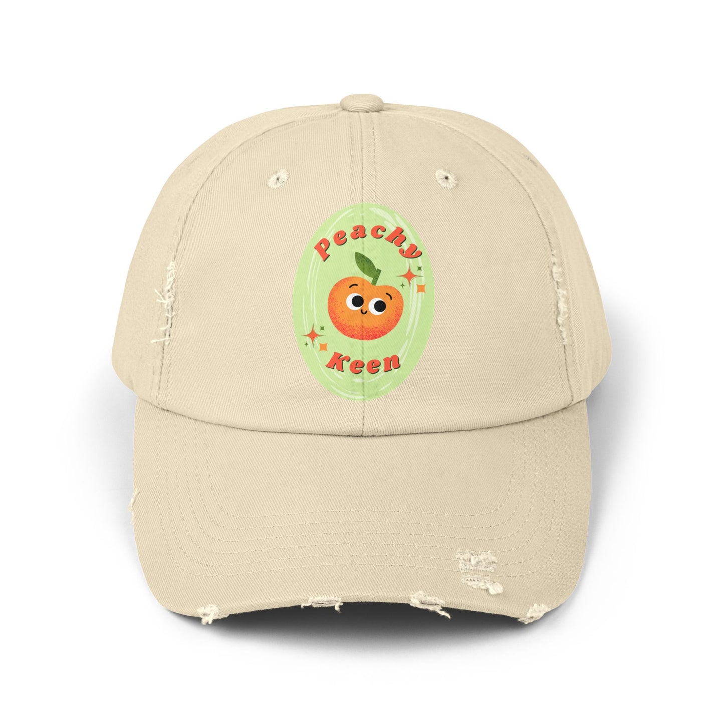 Peachy Keen Distressed Cap, Vintage Cute Hats, Fall Fashion, Peach Pun Cap, Casual Wear, Gift Idea for All Ages